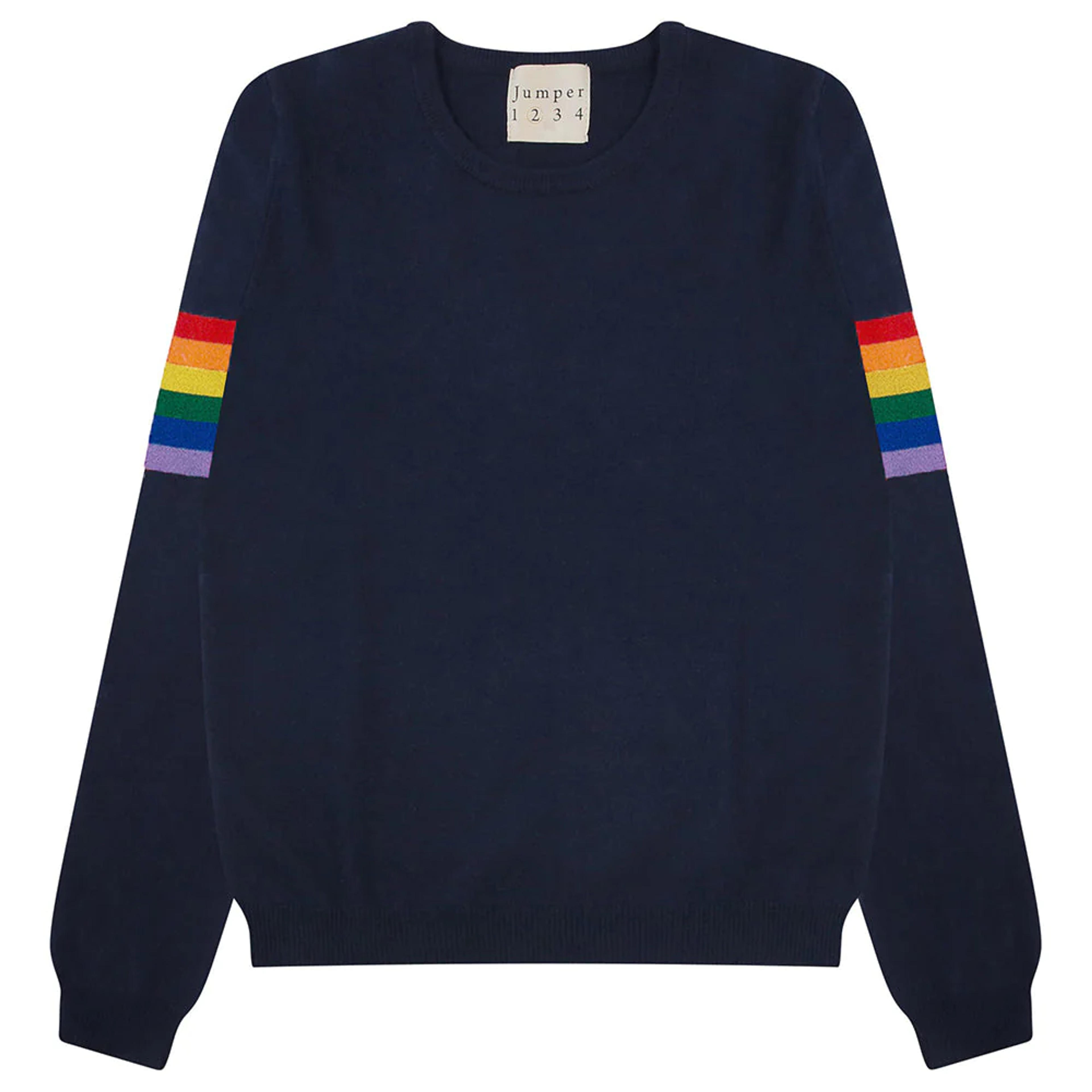 Rainbow Stripe Cashmere Sleeve in Navy – Jumper 1234