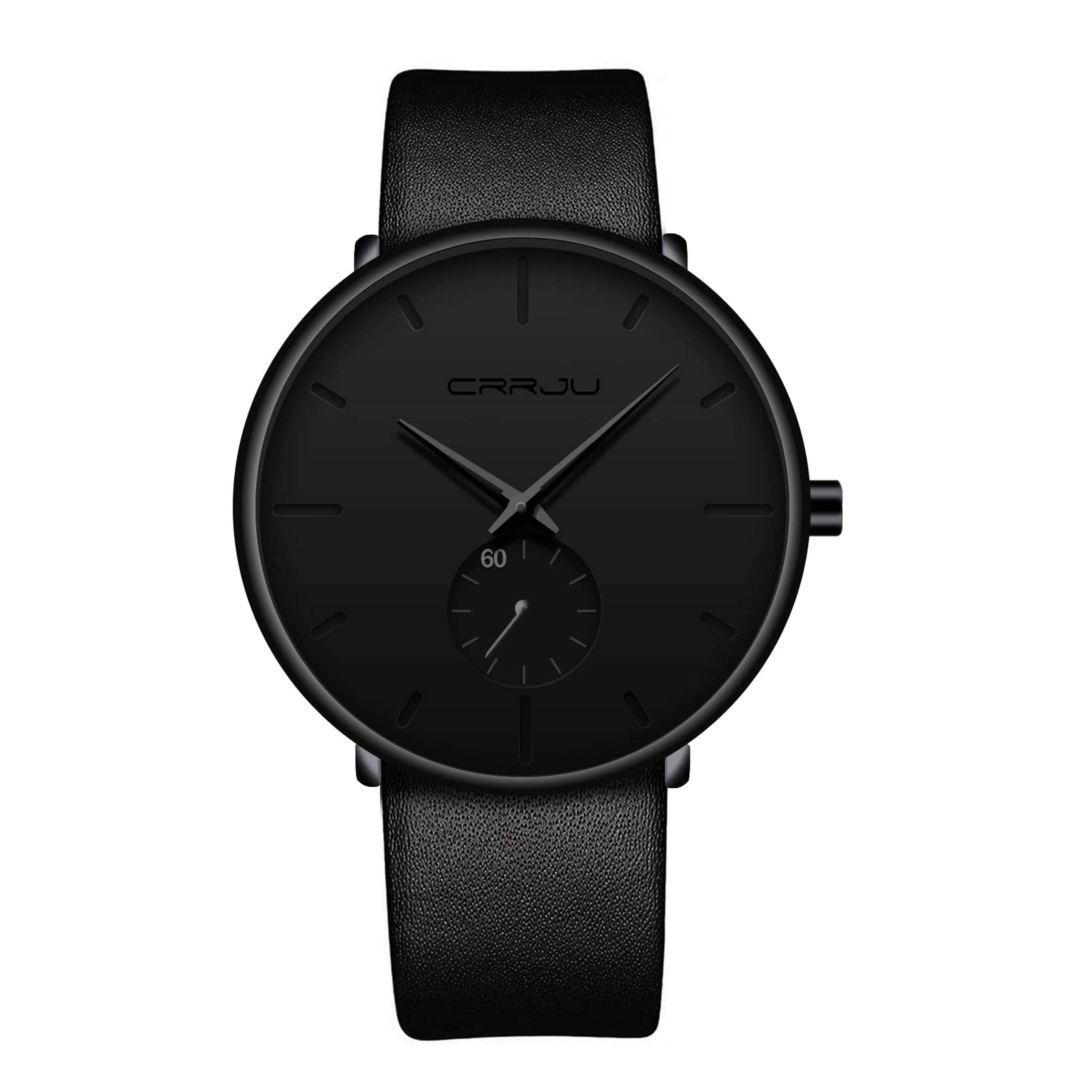 Amazon.com: Men's Watch Unisex Minimalist Watch Waterproof Watch Military Classic Leather Strap with Black Pointer Leather : Clothing, Shoes & Jewelry