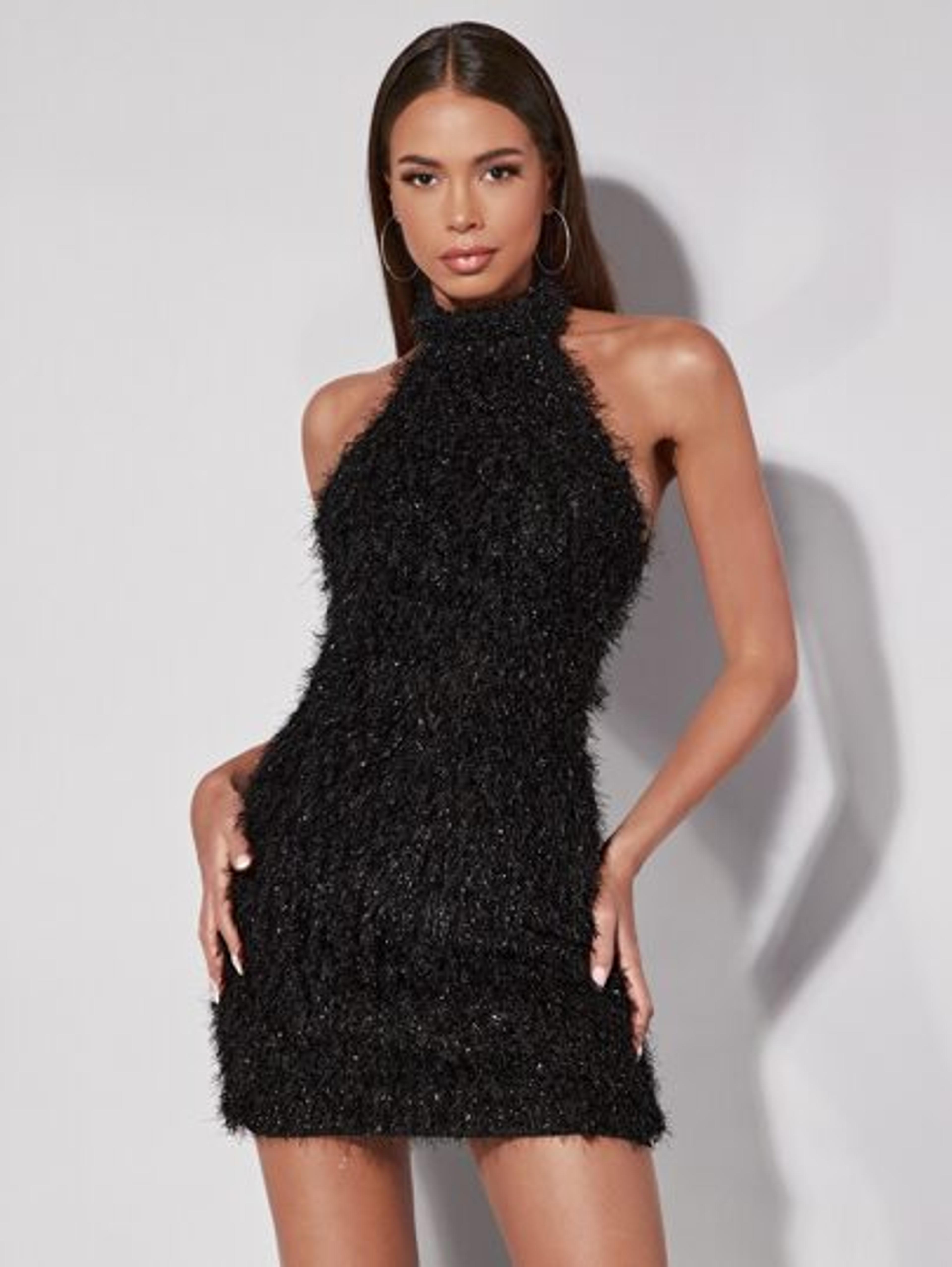 SHEIN BAE Open Back Fuzzy Halter Dress | SHEIN USA