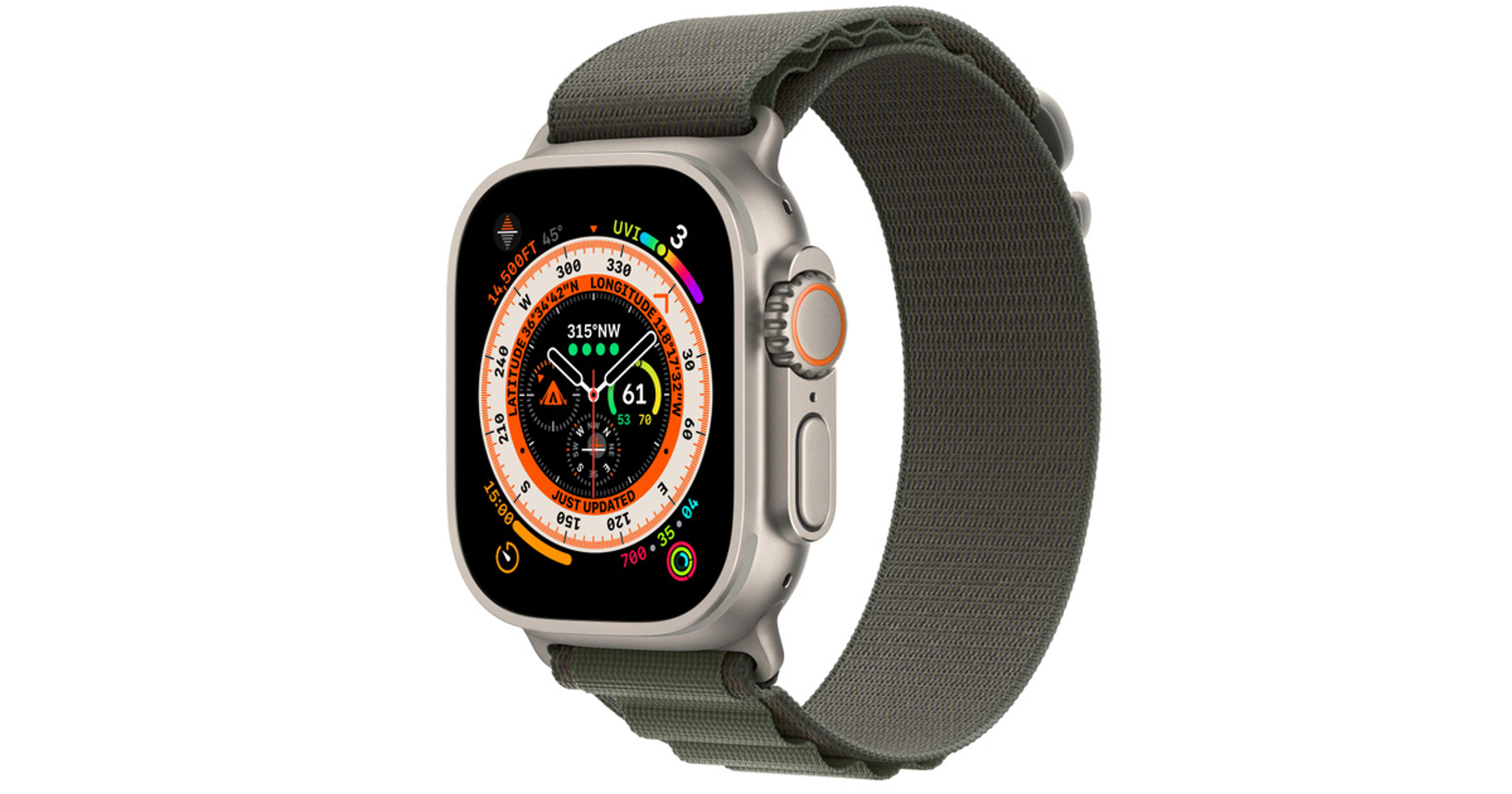 Apple Watch Ultra GPS + Cellular, 49mm Titanium Case with Green Alpine Loop - Medium - Apple