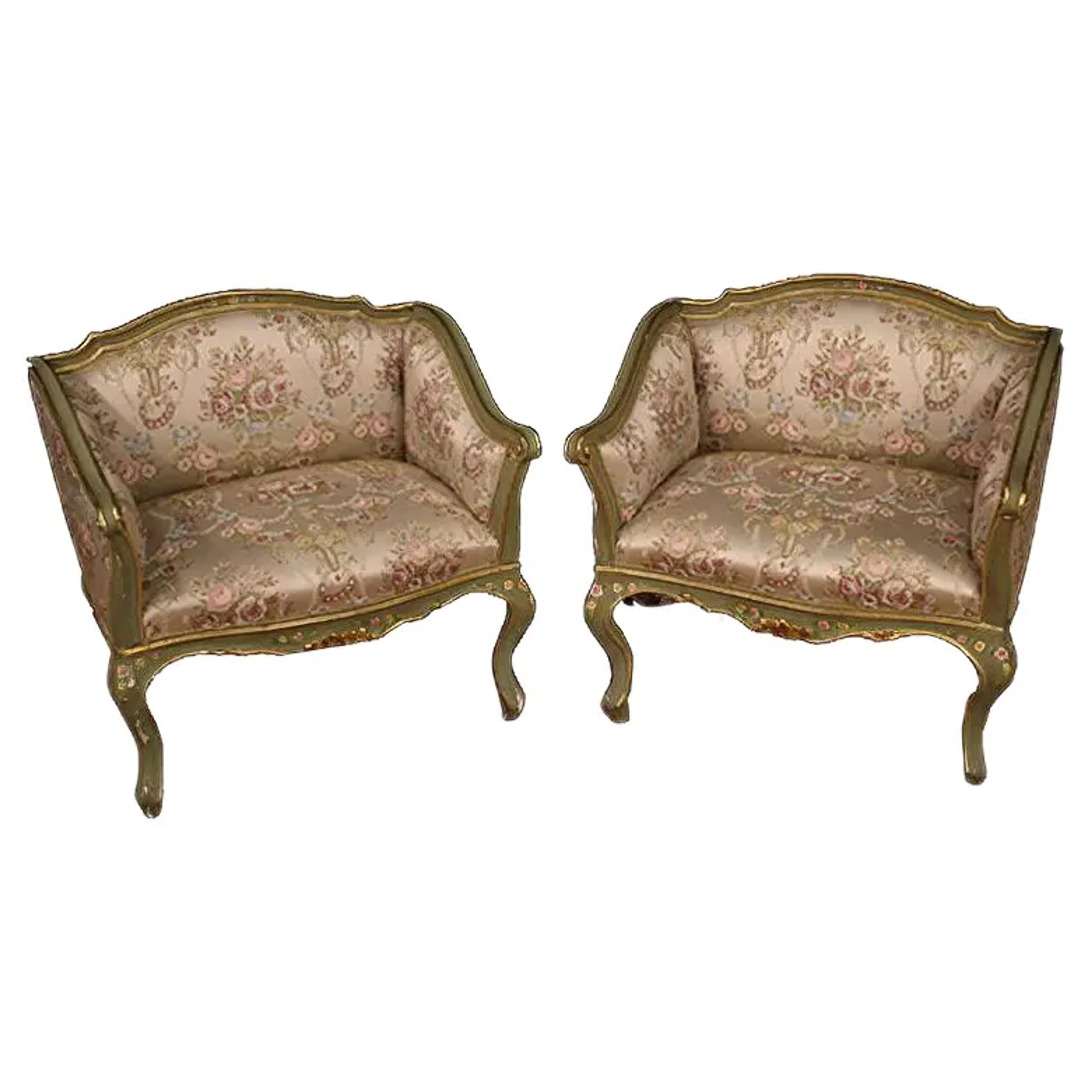 Lacquered, Gilded & Painted Venetian Armchairs, 1930s, Set of 2 | Chairish