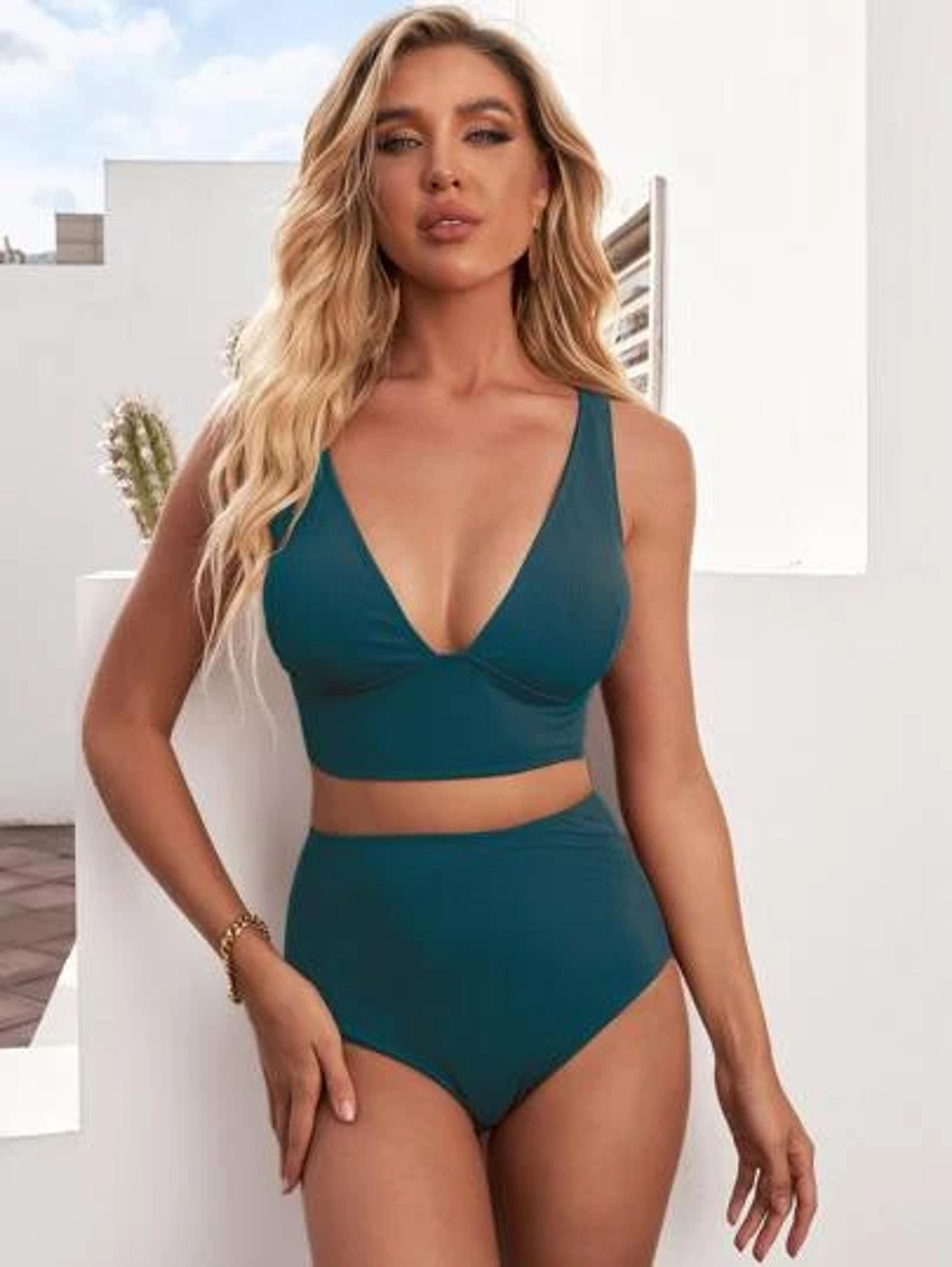 Solid High Waisted Bikini Swimsuit