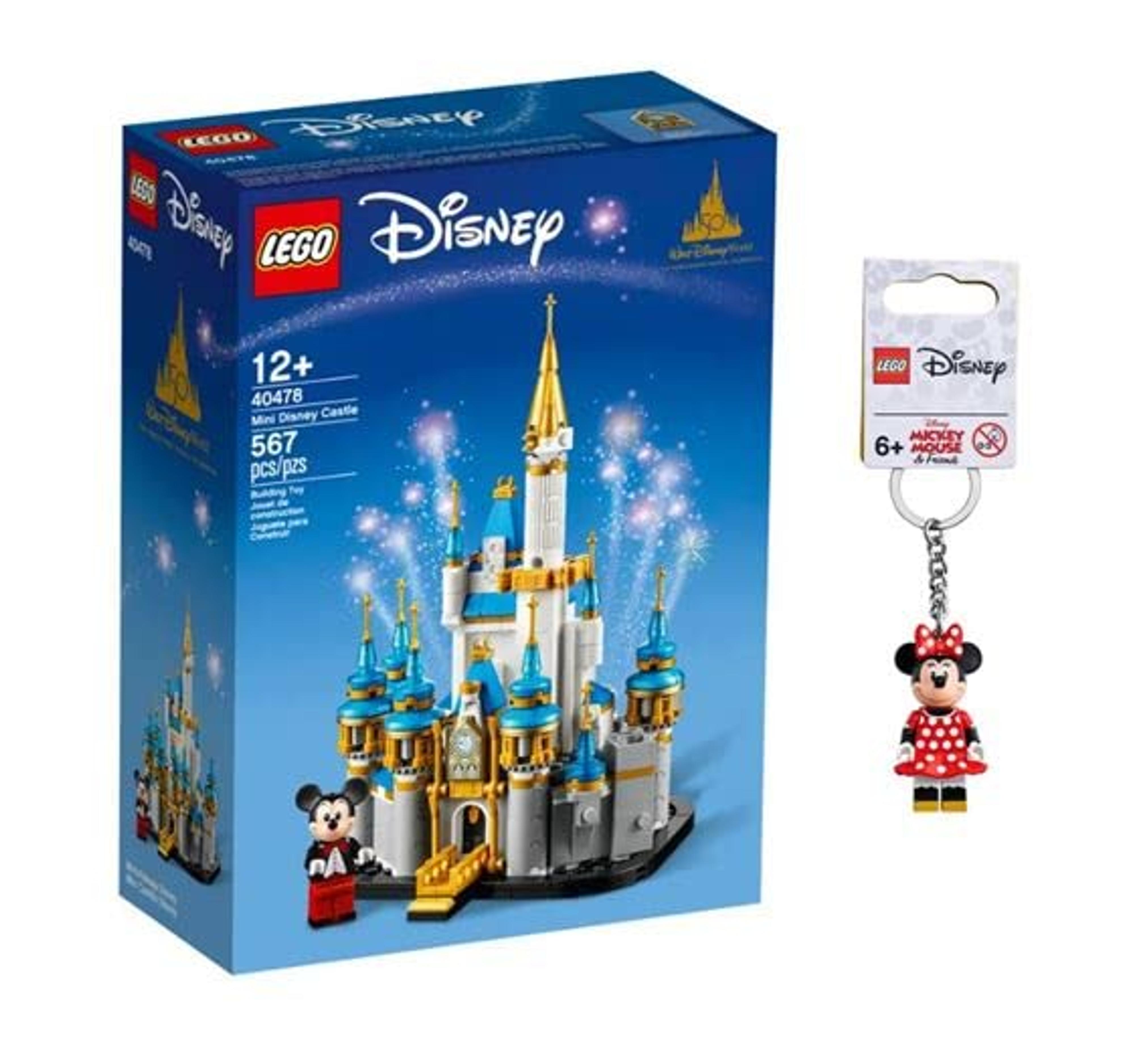 LEGO Disney 50th Anniversary Mini Disney Castle Building Kit + Minnie Mouse Keychain Gift Set (Mini Disney Castle + Minnie Keychain) (LDMC22)