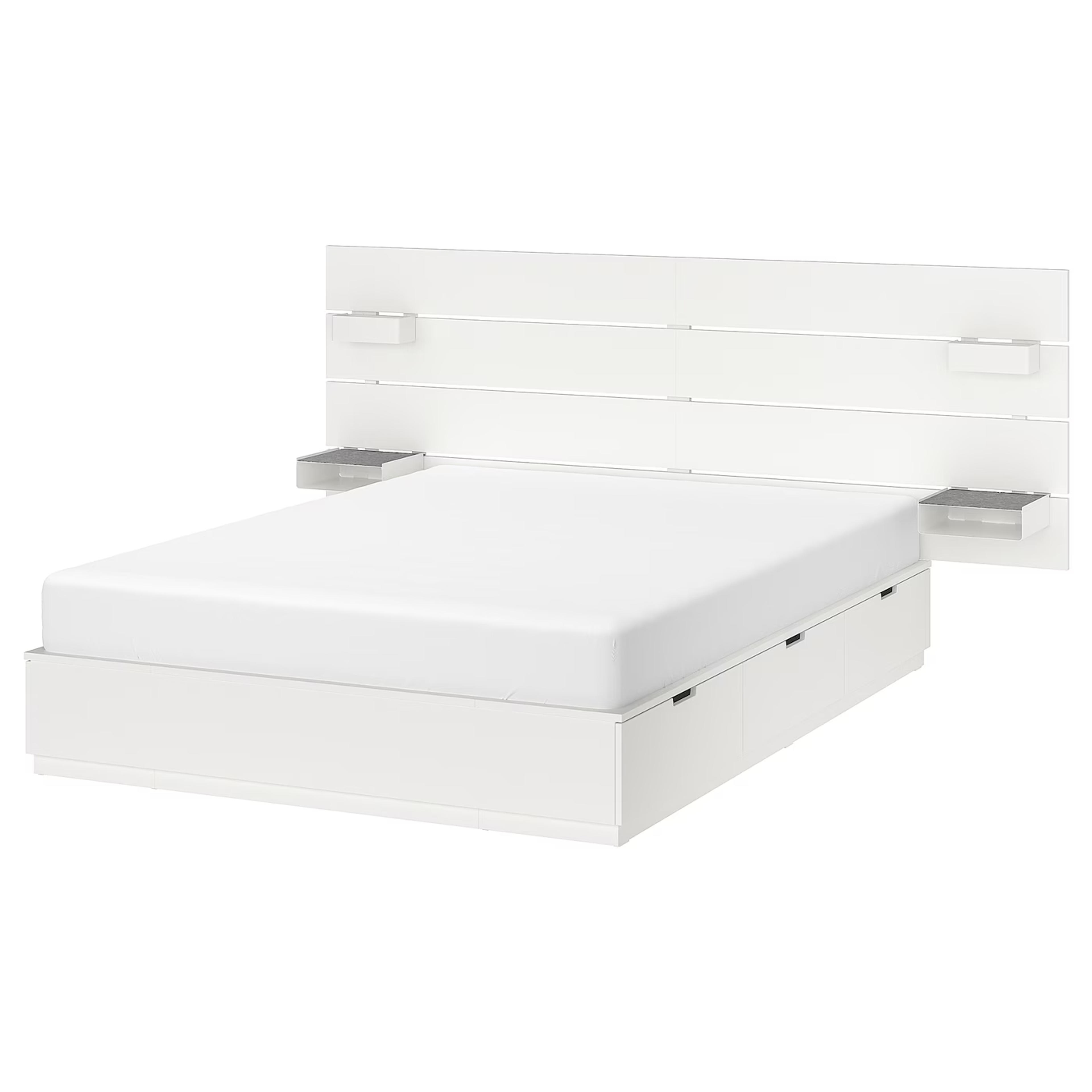 NORDLI Bed with headboard and storage - white Queen