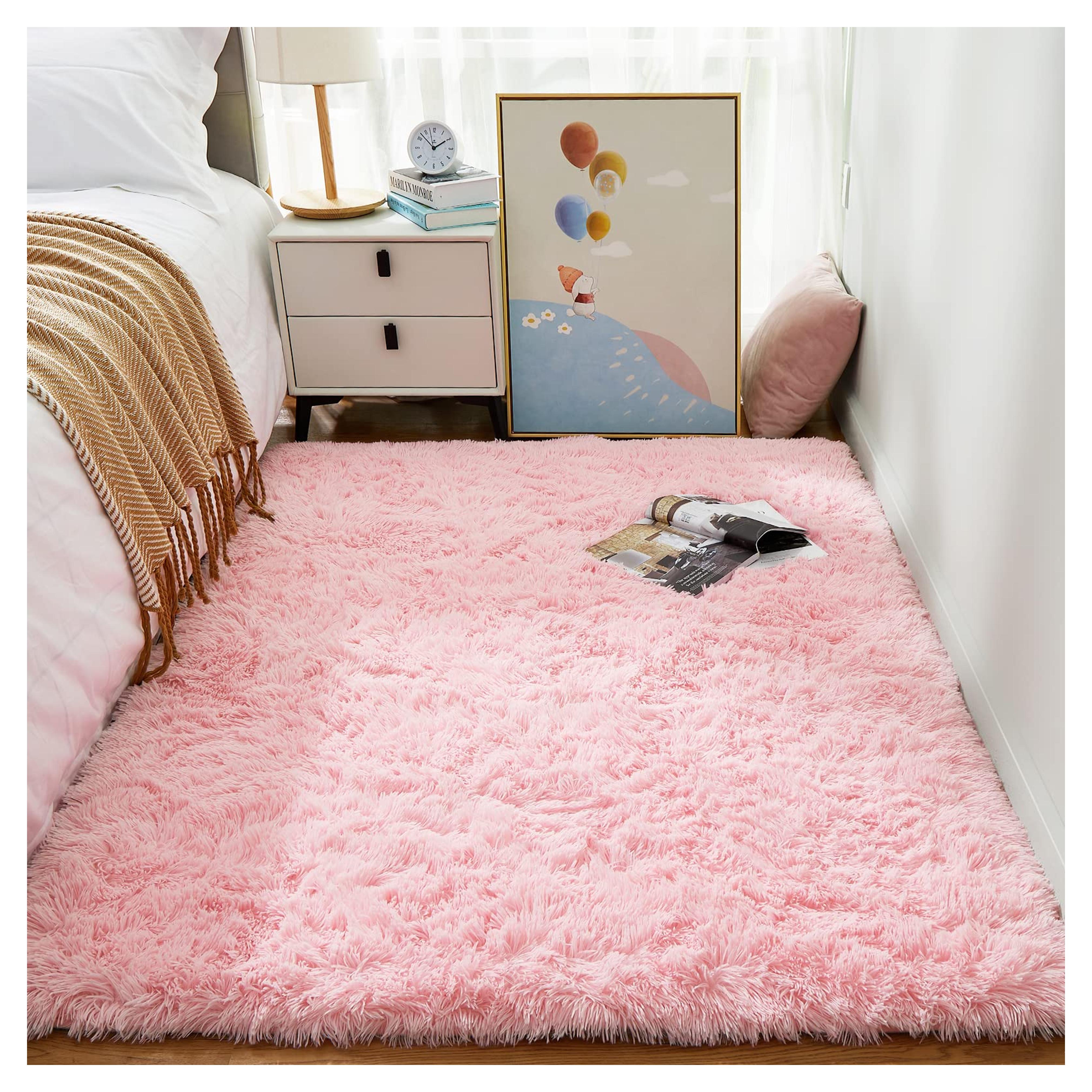 Amazon.com: Ophanie Pink Rugs for Bedroom Girls, Kids Baby Shaggy Fluffy Cute Shag Fuzzy Soft Room Carpet, Plush Bedside Indoor Floor Area Rug for Teen Dorm Home Decor Aesthetic, Nursery, 4 x 5.3 Feet : Home & Kitchen