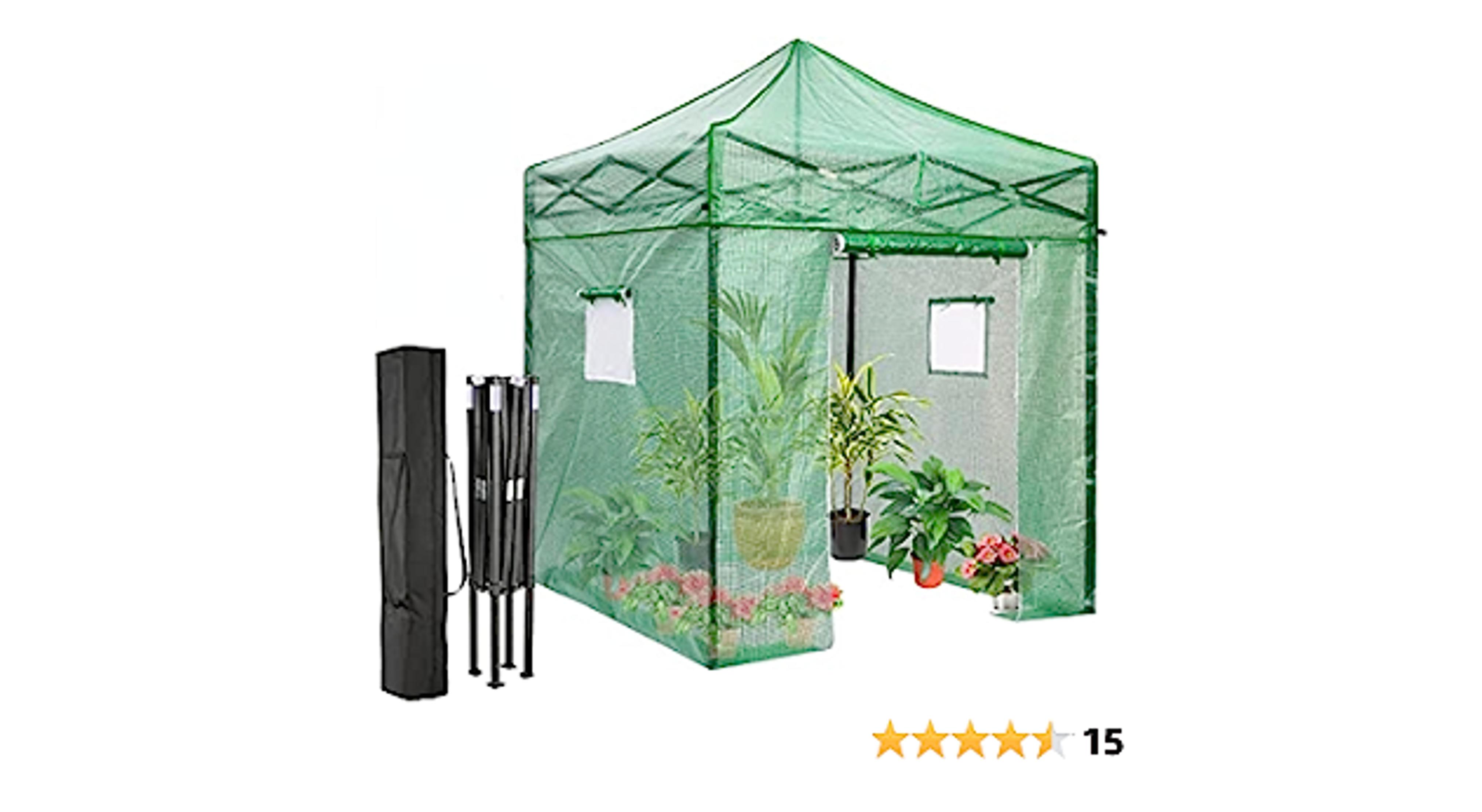 RLAIRN Pop Up Greenhouse for Outdoors Heavy Duty with Roll-Up Door and Screen Windows Walk in Green House for Plants with PE Cover Portable Greenhouses for Patio Backyard 6.6x6.6x9.5 FT