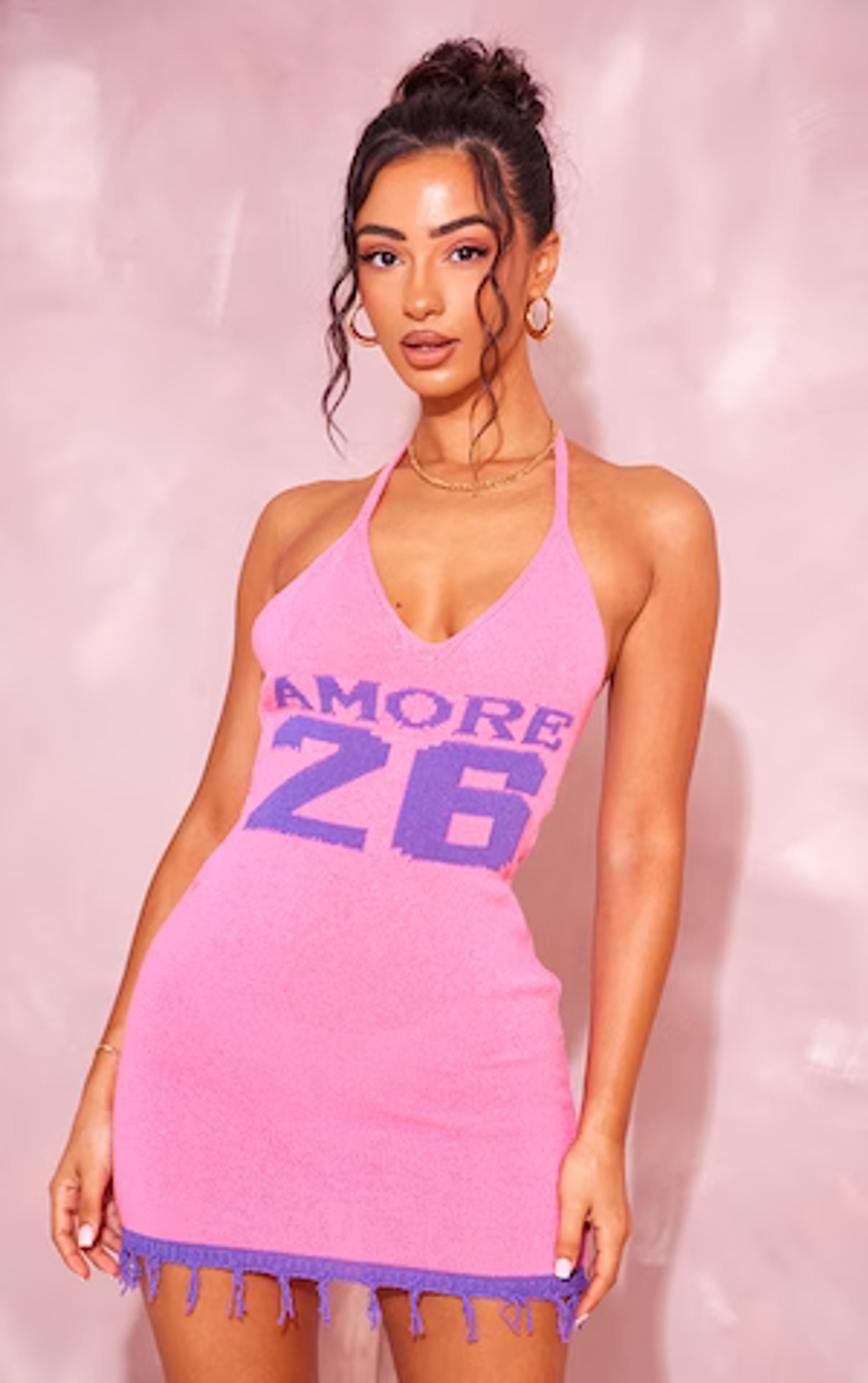 Petite Pink Amore Knitted Mini Dress | PrettyLittleThing USA