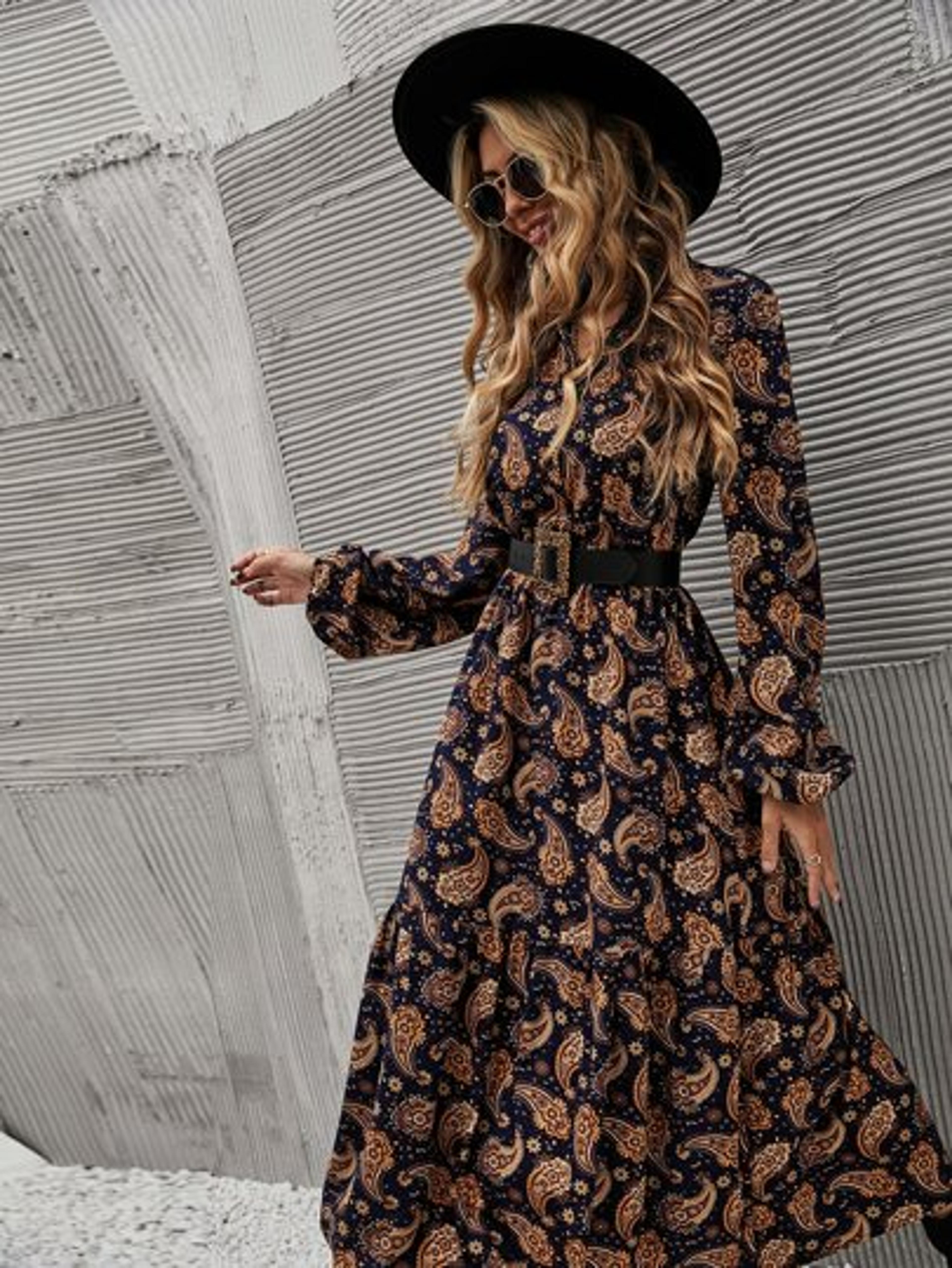 Paisley Print Lantern Sleeve Shirt Dress Without Belt | SHEIN USA