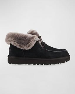 UGG Diara Suede Lace-Up Booties w/ Shearling Cuff | Neiman Marcus