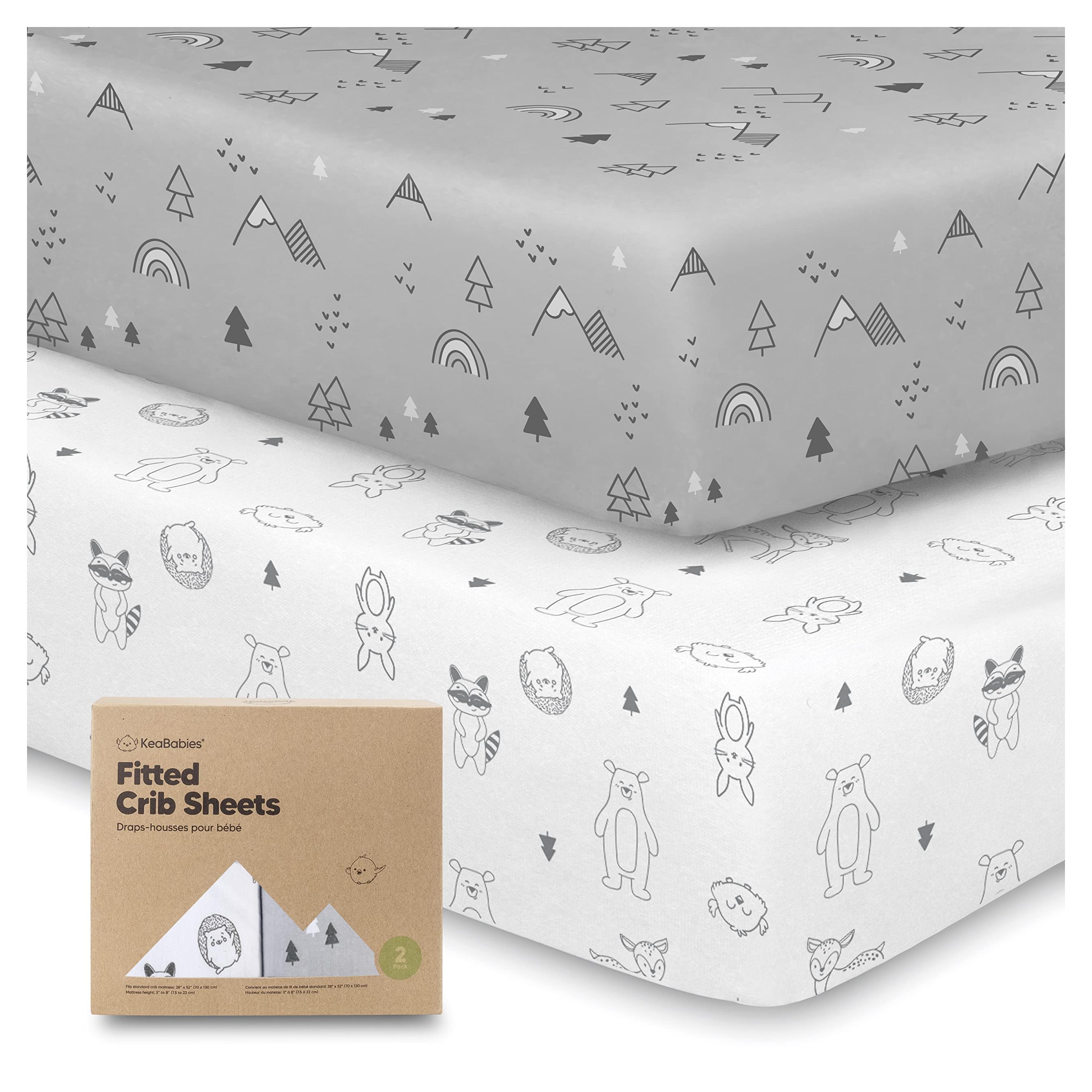 2-Pack Organic Crib Sheets for Boys, Girls - Jersey Fitted Crib Sheet, Baby Crib Sheets Neutral, Crib Mattress Sheet, Cotton Crib Sheets, Soft Baby Sheets for Crib, Unisex Crib Fitted Sheet (Woodland)