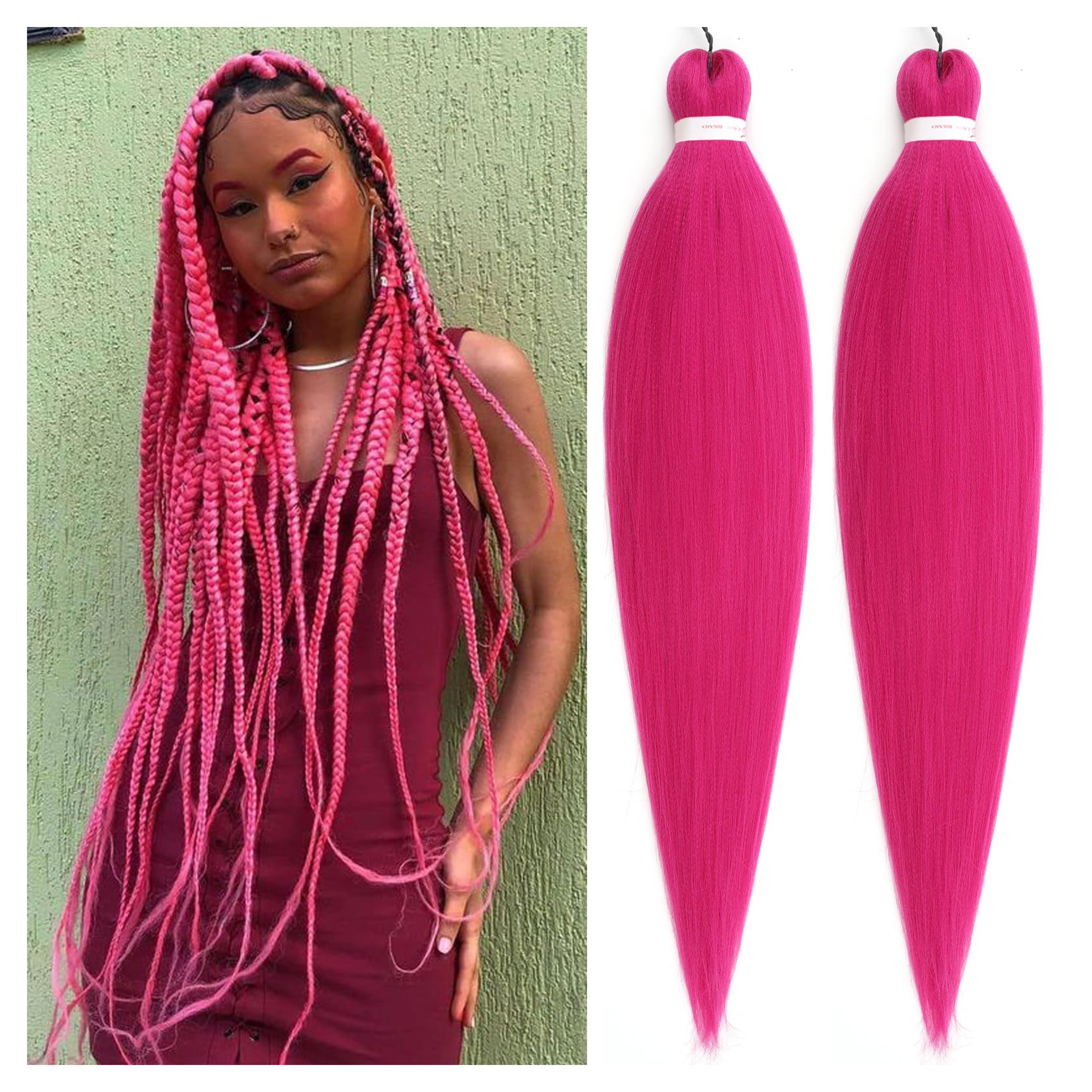 Unionbeauty Hot Pink Pre Stretched Braiding Hair 26 Inch 2 Packs Dark Pink Braiding Hair for Box Braids Yaki Texture Hot Water Setting Crochet Braid Hair Extensions Synthetic Braiding Hair(Hot Pink#) 26 Inch (Pack of 2) Hot Pink#