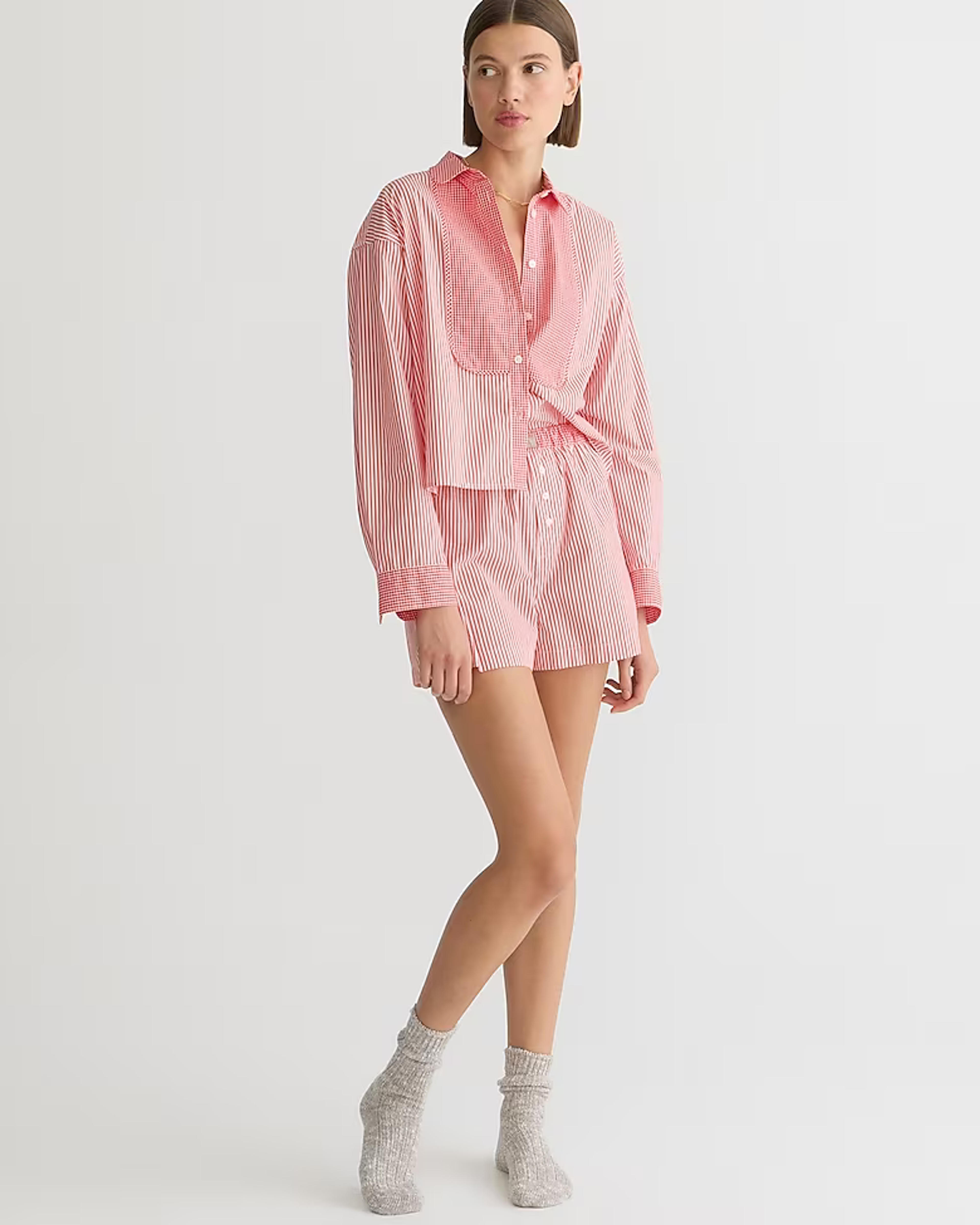 J.Crew: Cropped Bib Shirt And Boxer Short Pajama Set In Cotton Poplin For Women