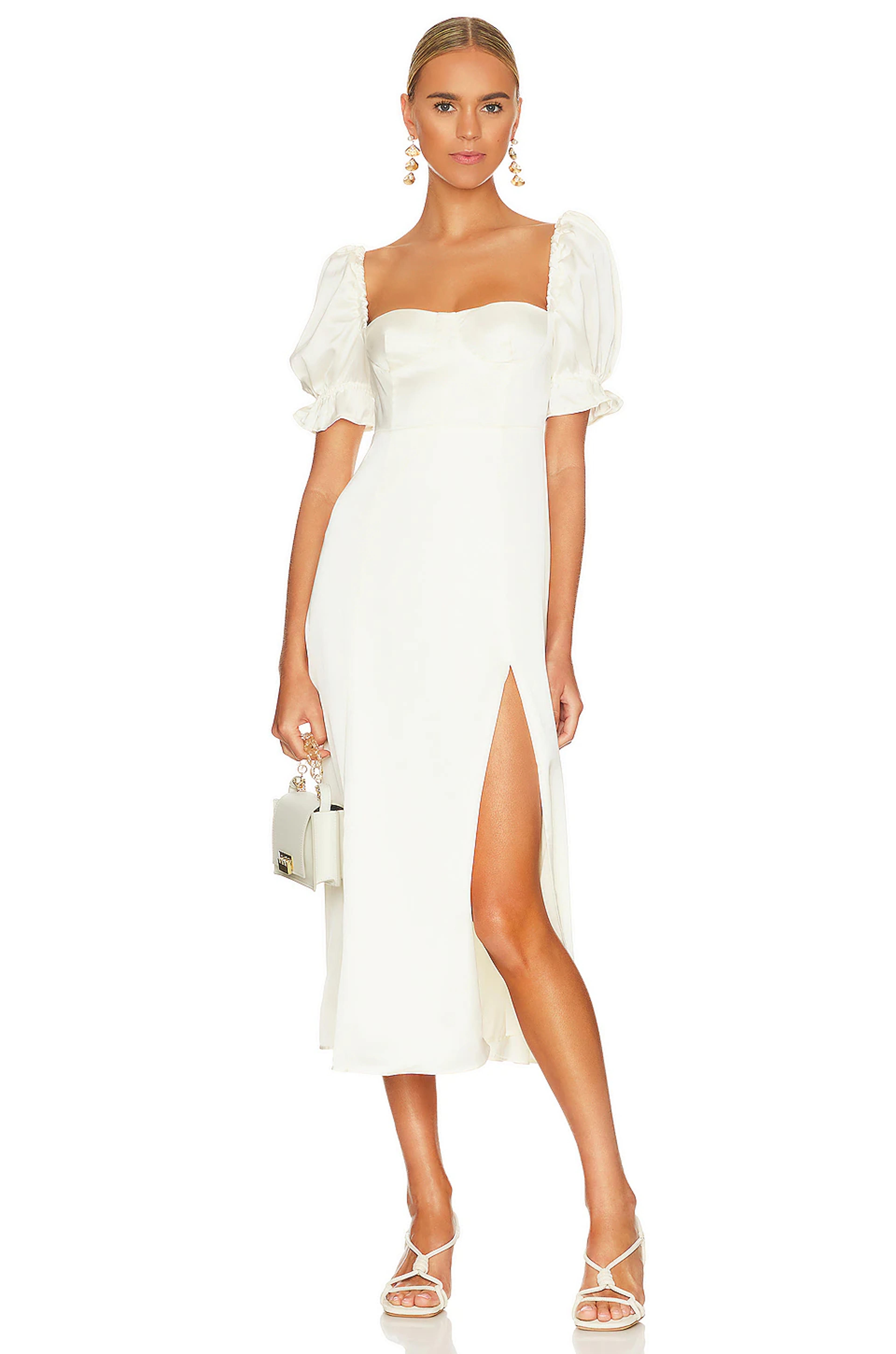 WeWoreWhat Puff Sleeve Midi in Whisper White | REVOLVE