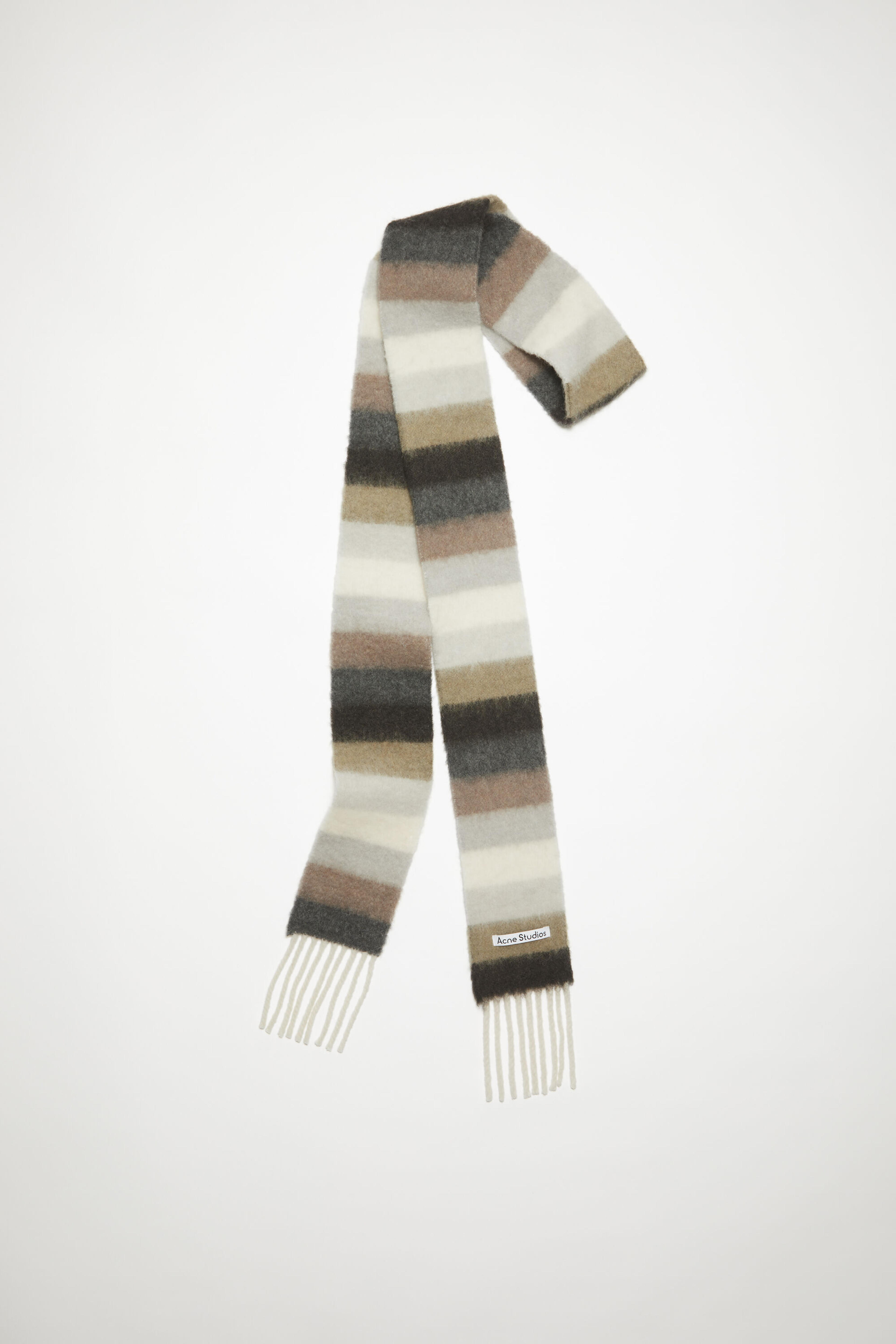 Acne Studios - Wool-apaca fringe scarf - Skinny - Olive green/grey