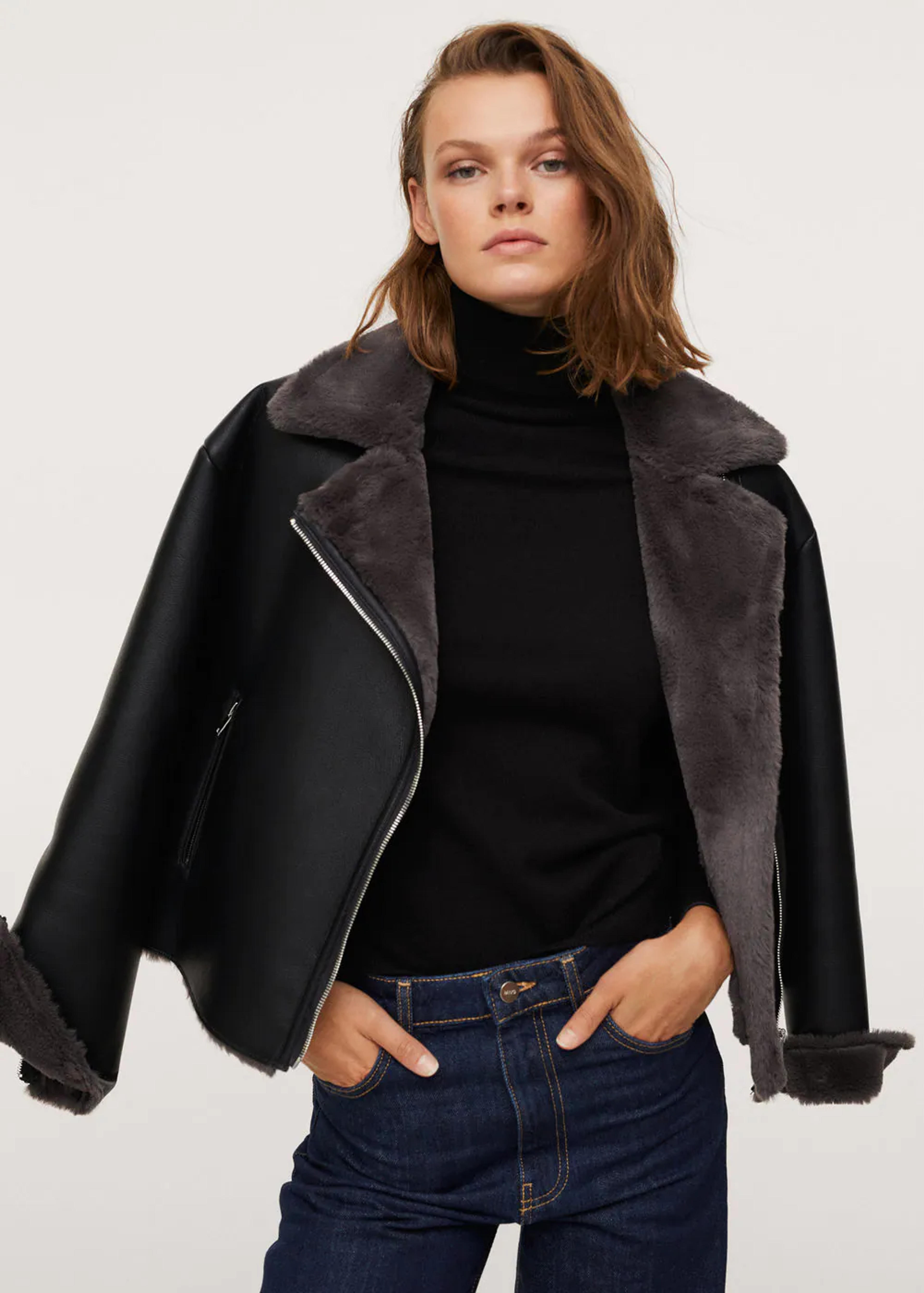 Faux shearling-lined biker jacket - Women | Mango USA