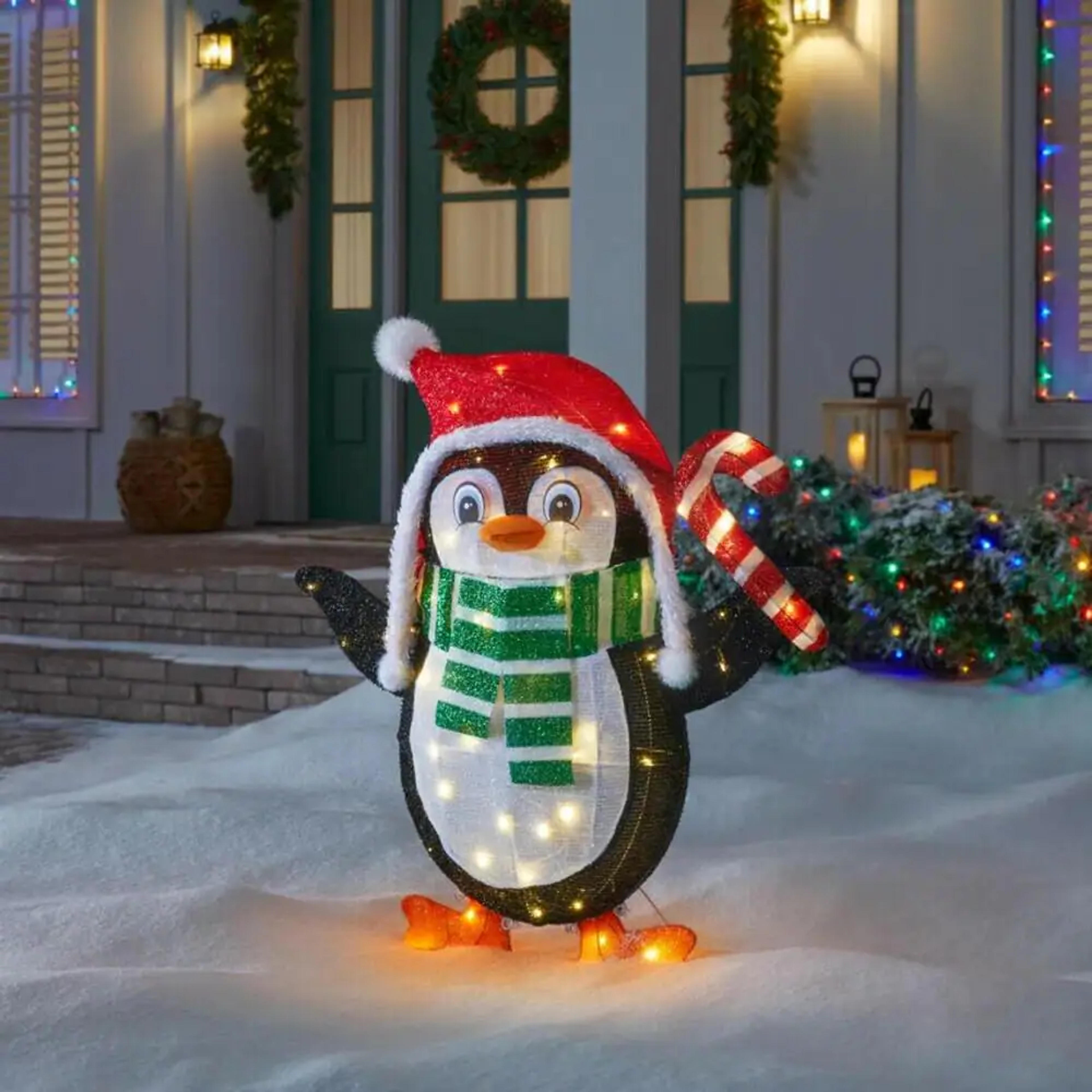 Home Accents Holiday 3 ft Warm White LED Penguin in with Candy Cane Holiday Yard Decoration 22RT1962214 - The Home Depot