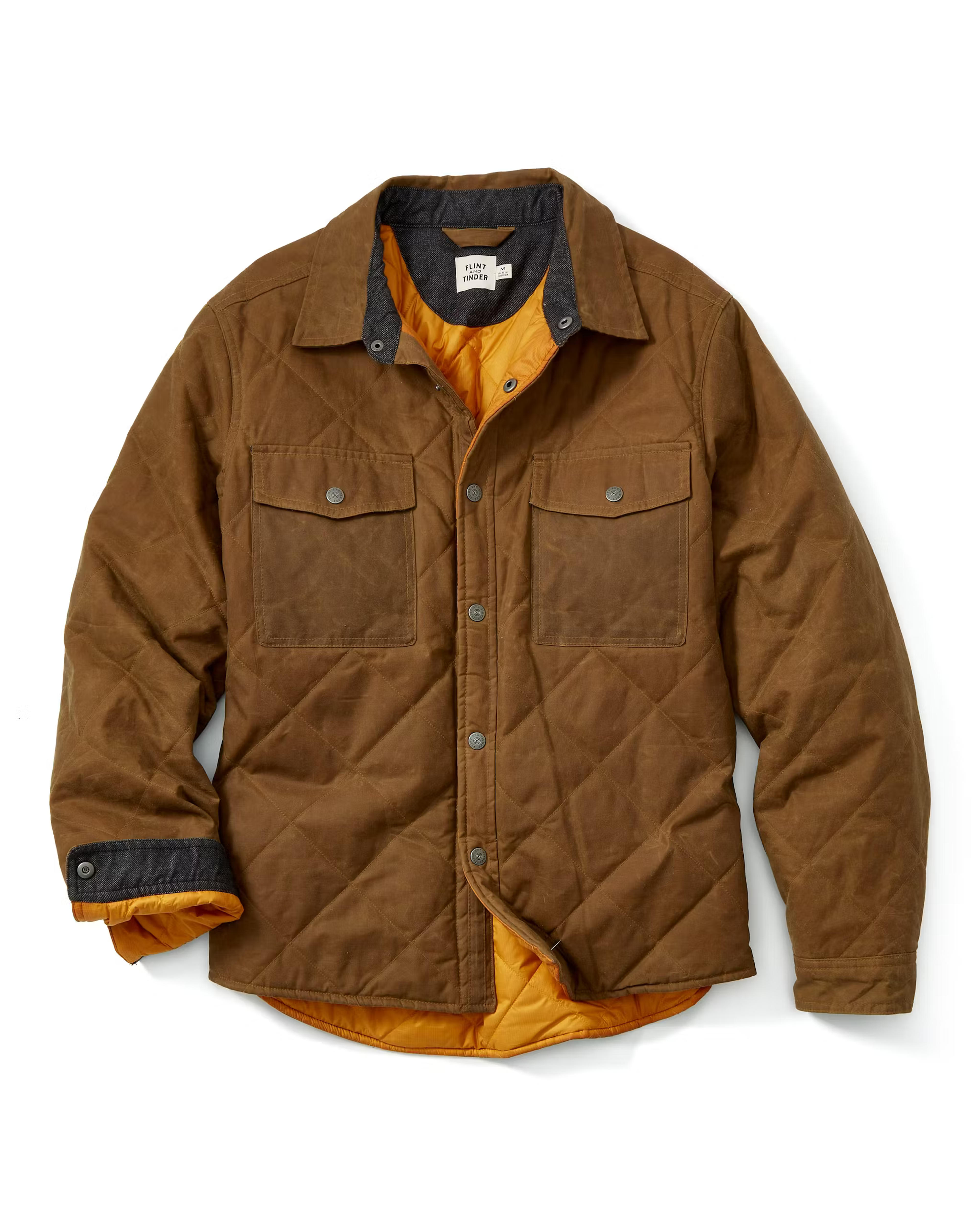 Flint and Tinder Quilted Waxed Shirt Jacket - Brown with Orange Lining | Quilted Jackets | Huckberry