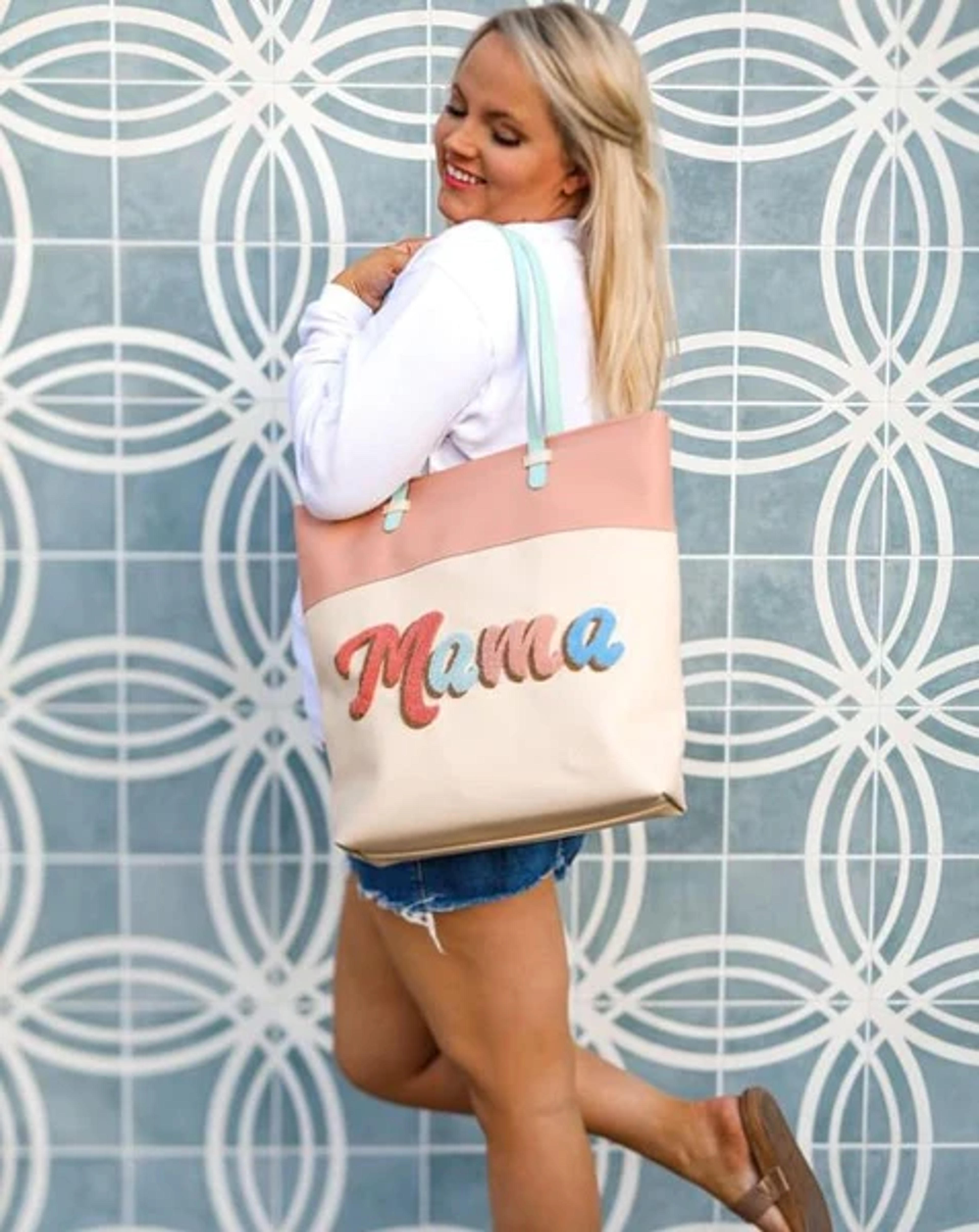 Mama Tote Cream/Mauve – The Ruffled Rooster Boutique