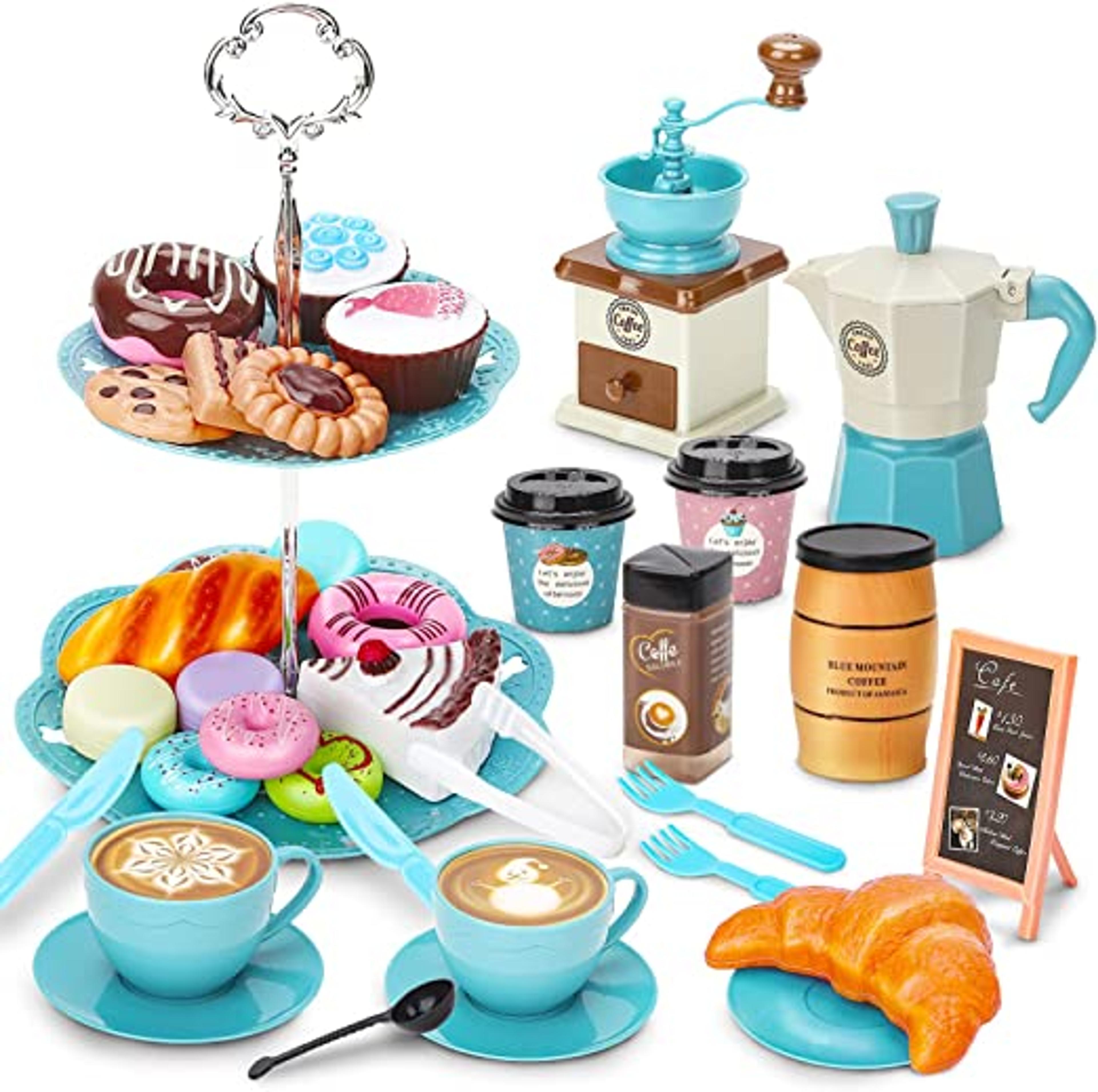 Sanlebi Tea Set for Kids 3 4 5, Children Afternoon Tea Pretend Play with Cake Stand, Coffee Pot, Various Plastic Food, Girls Tea Party Toys for Toddlers Age 3-8 : Amazon.co.uk: Toys & Games