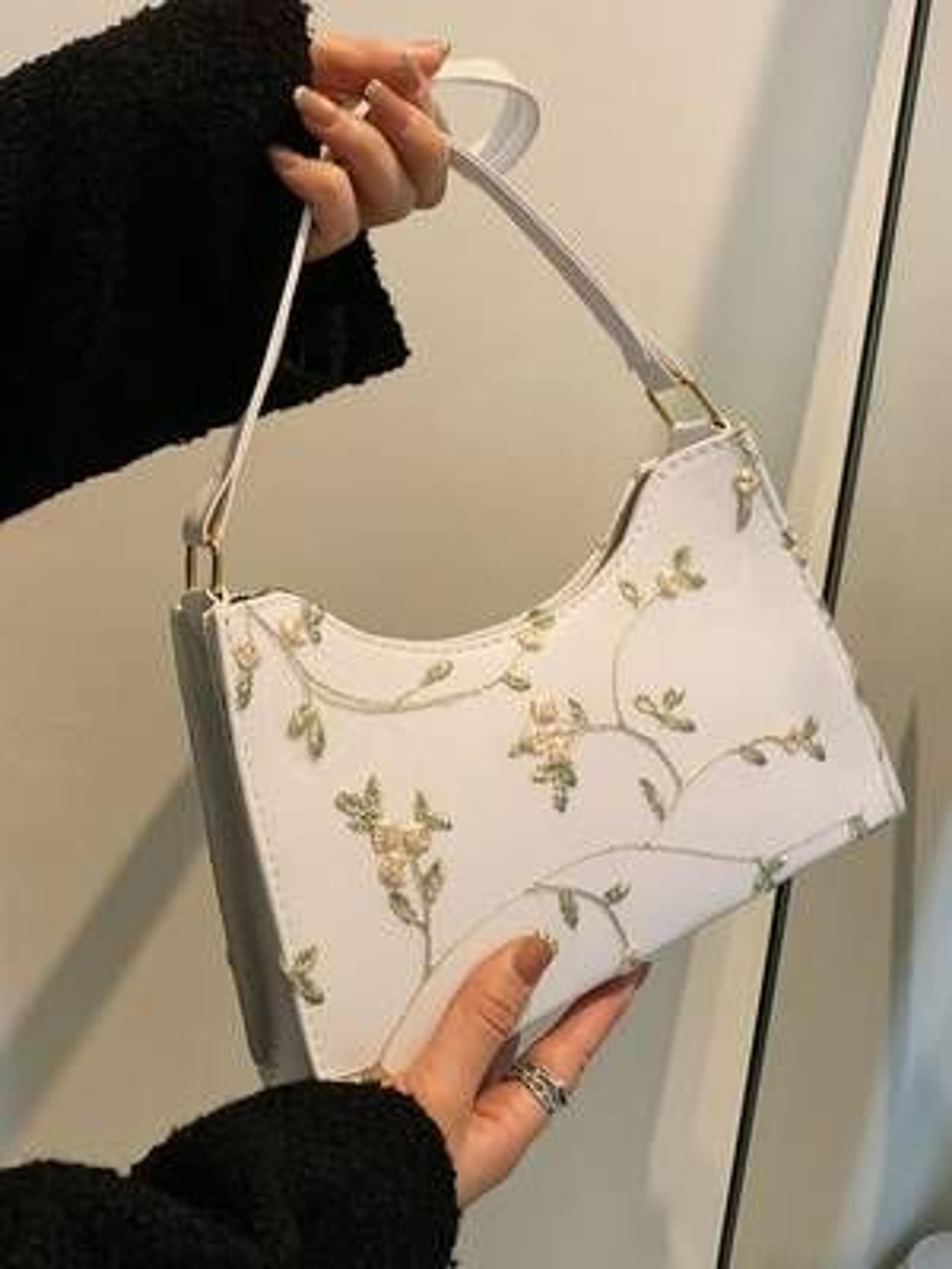 Floral Embroidered Baguette Bag - Women Shoulder Bags