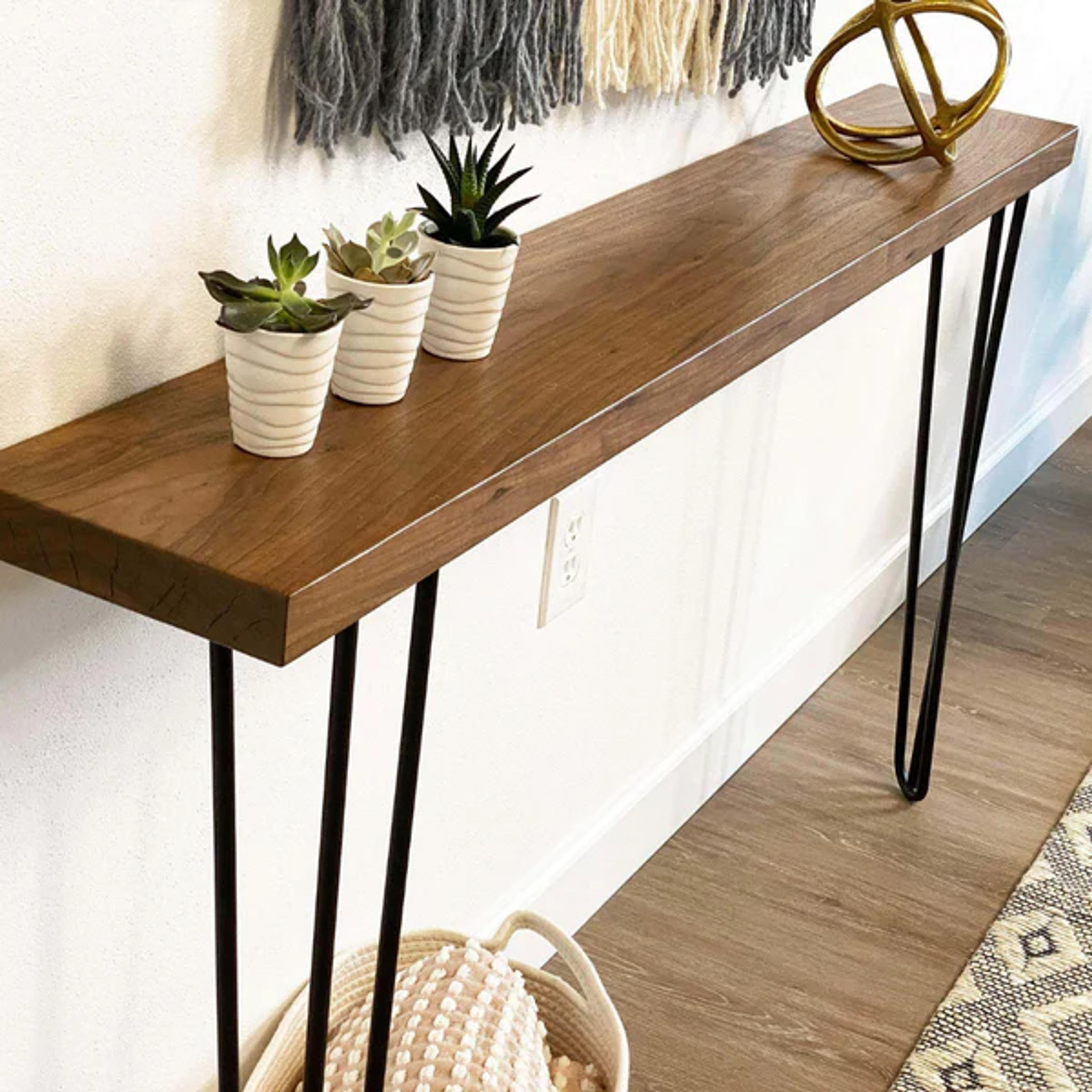 Narrow Console Table in Solid Walnut or Maple with Hairpin Legs