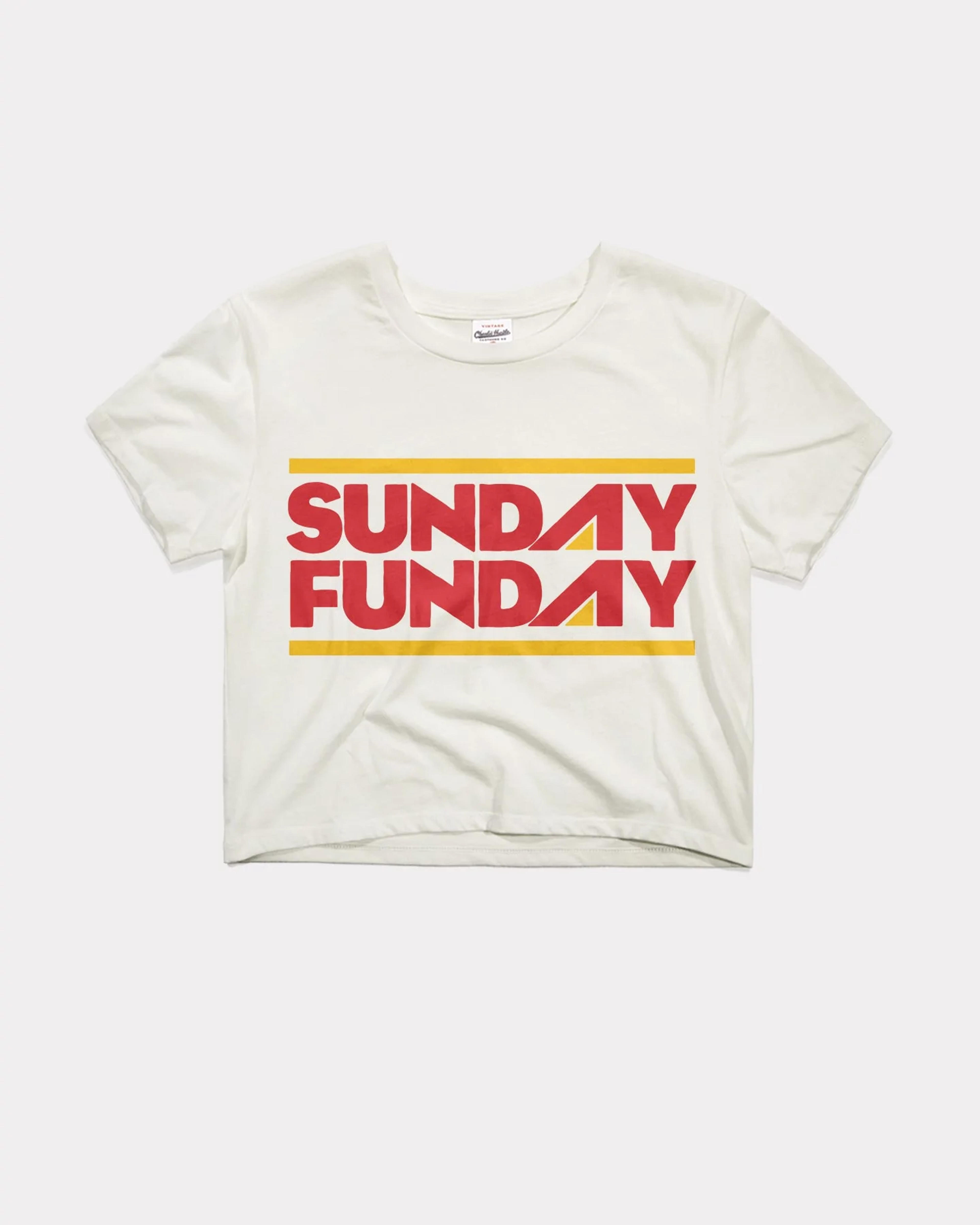 Women's Sunday Funday White Crop Top T-Shirt