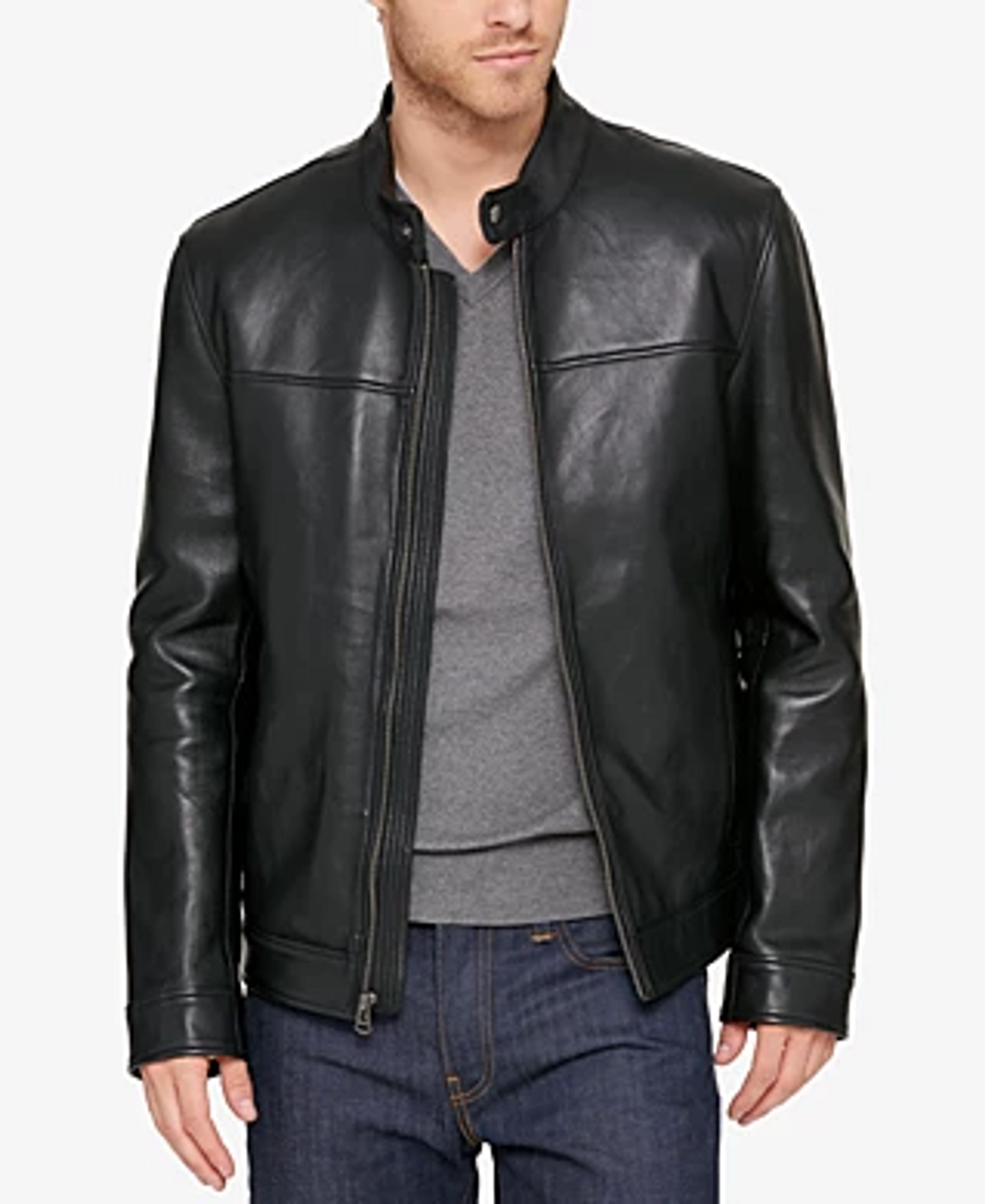 Cole Haan Men's Leather Moto Jacket & Reviews - Coats & Jackets - Men - Macy's