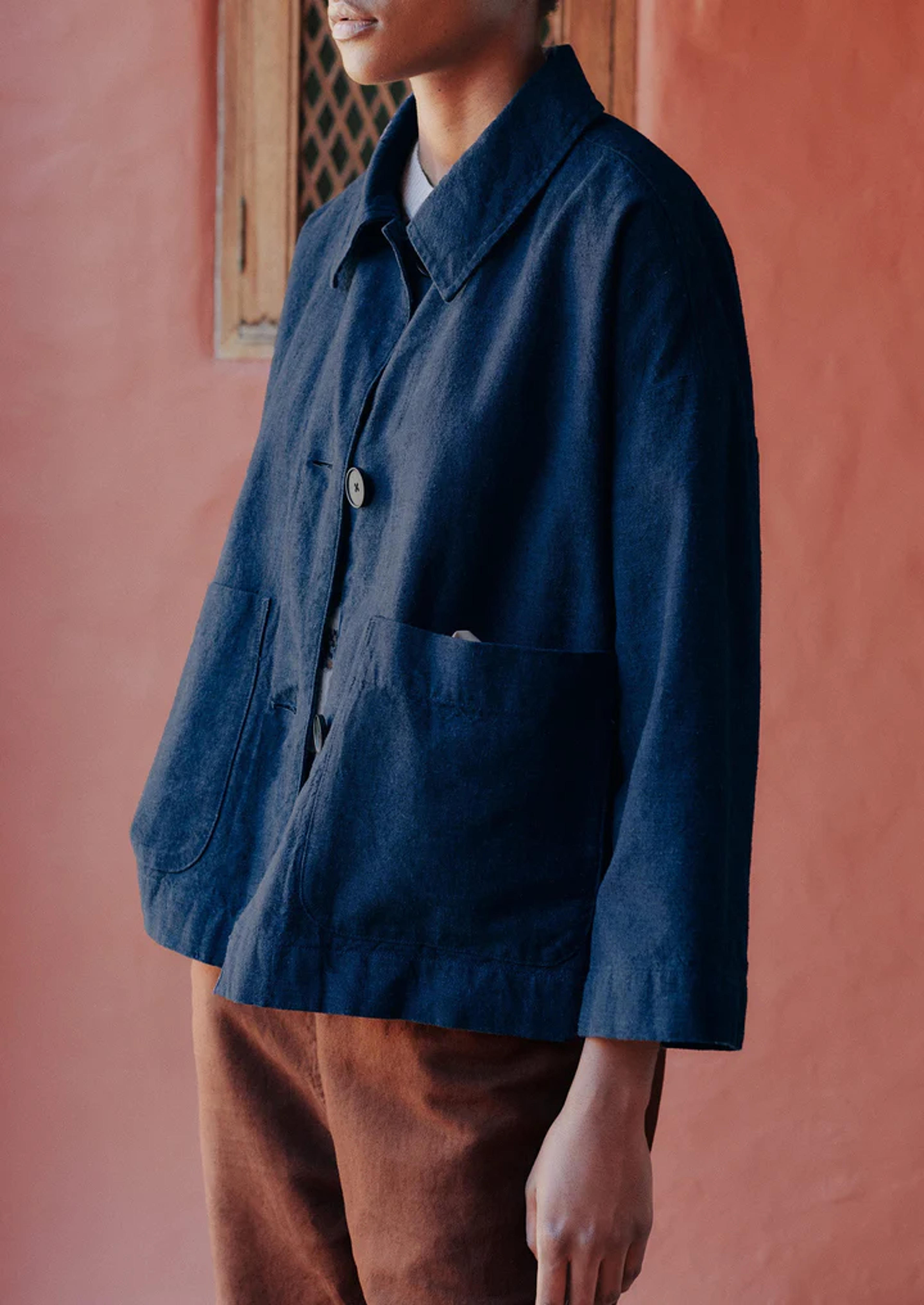 Hemp Cotton Canvas Jacket | Dark Chambray Blue