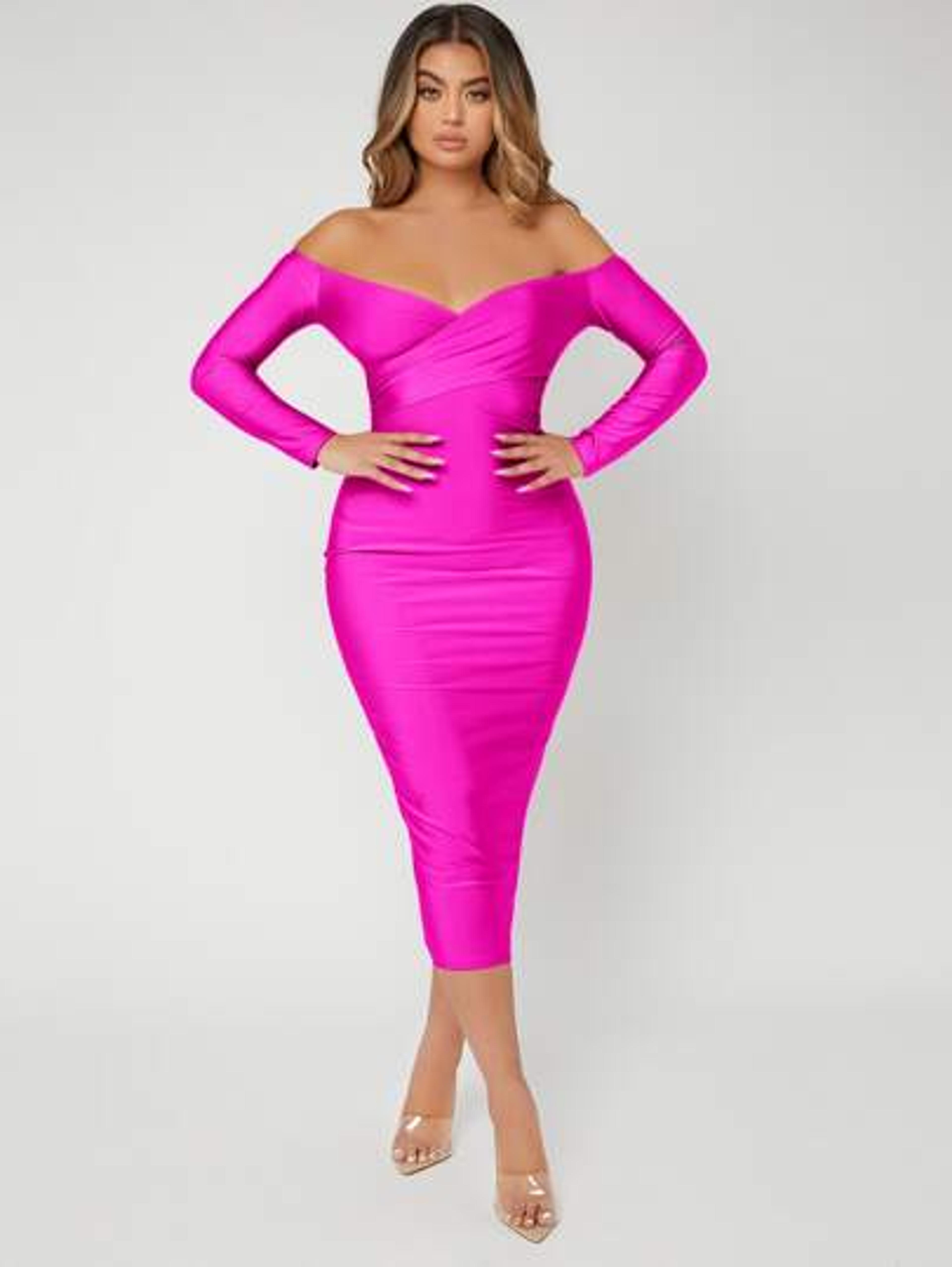 SHEIN Neon Pink Off Shoulder Bodycon Dress | SHEIN USA
