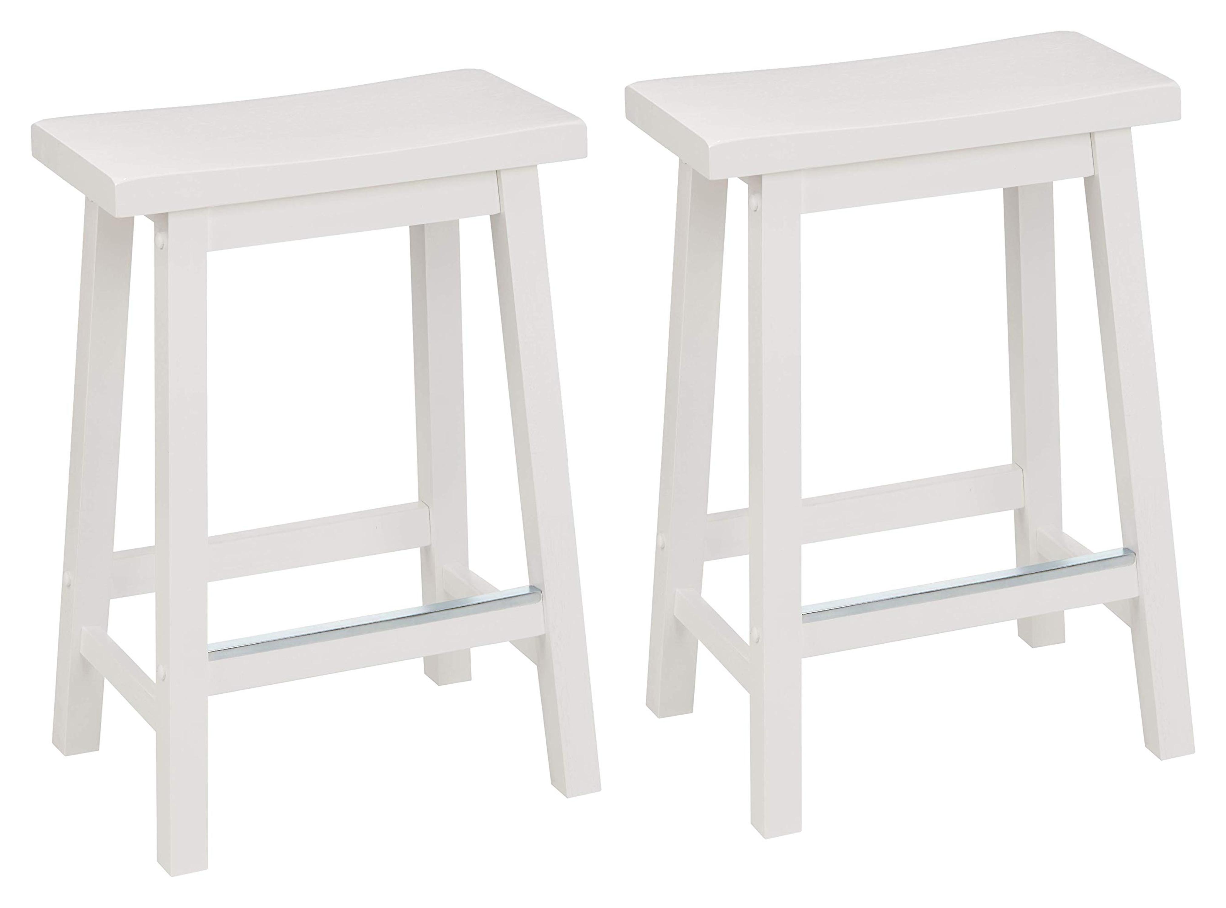 Amazon Basics Solid Wood Saddle-Seat Kitchen Counter-Height Stool - Set of 2, 24-Inch Height, White