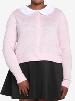 Pink Collared Girls Crop Cardigan Plus Size