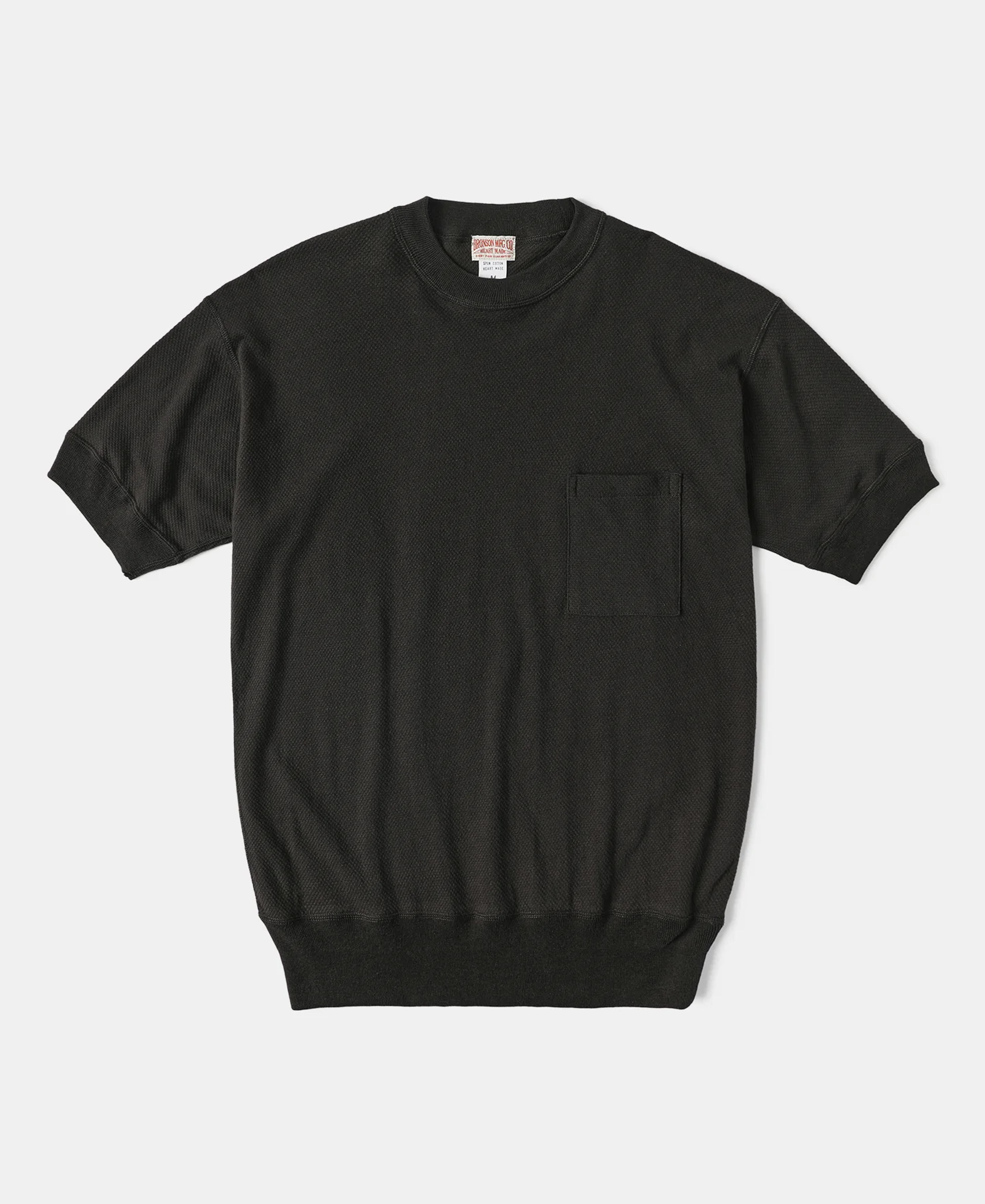 US Cotton Waffle Knit Pattern Pocket T-Shirt - Black | Olderbest