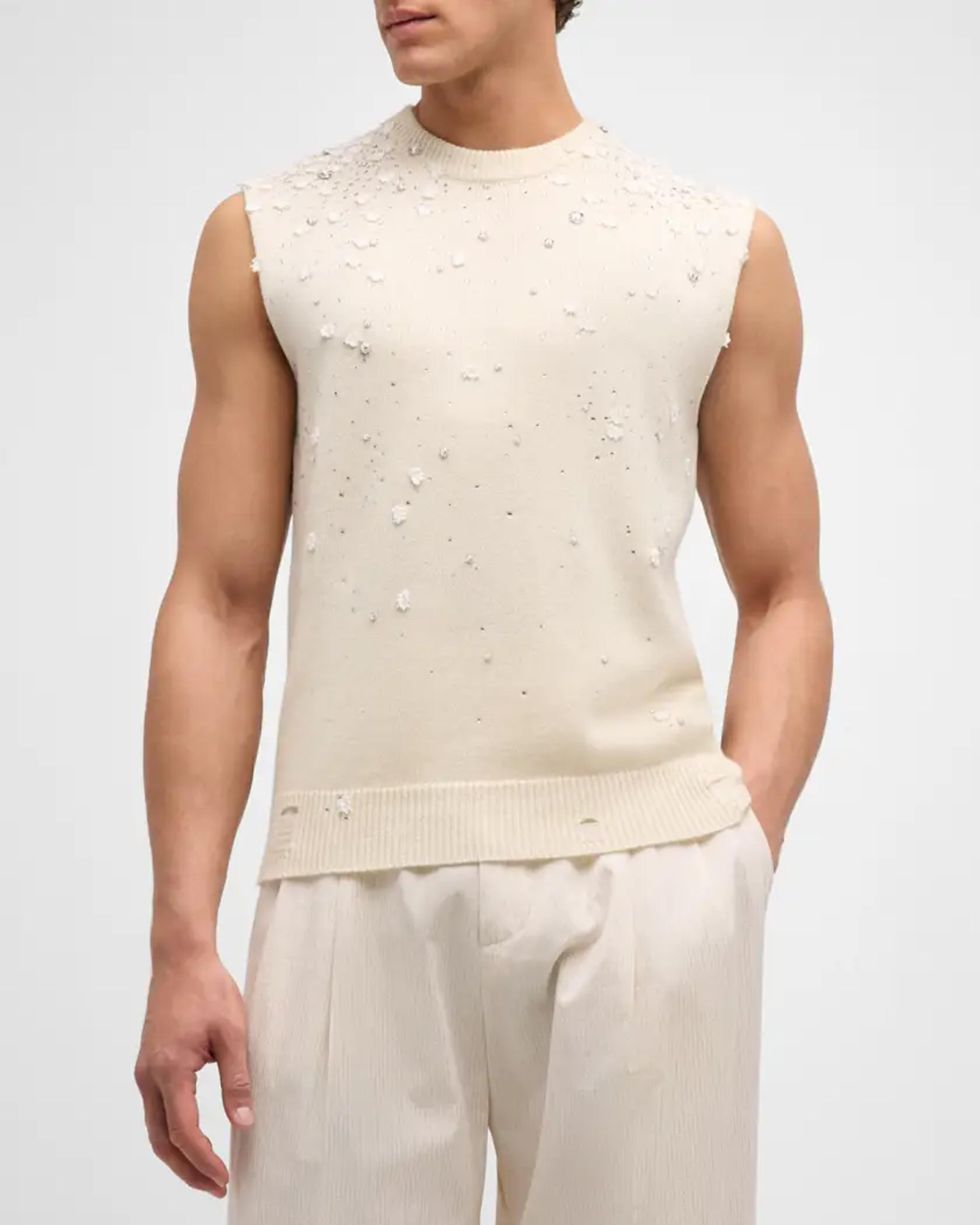 Amiri Men's Floral Beaded Sweater Vest | Neiman Marcus