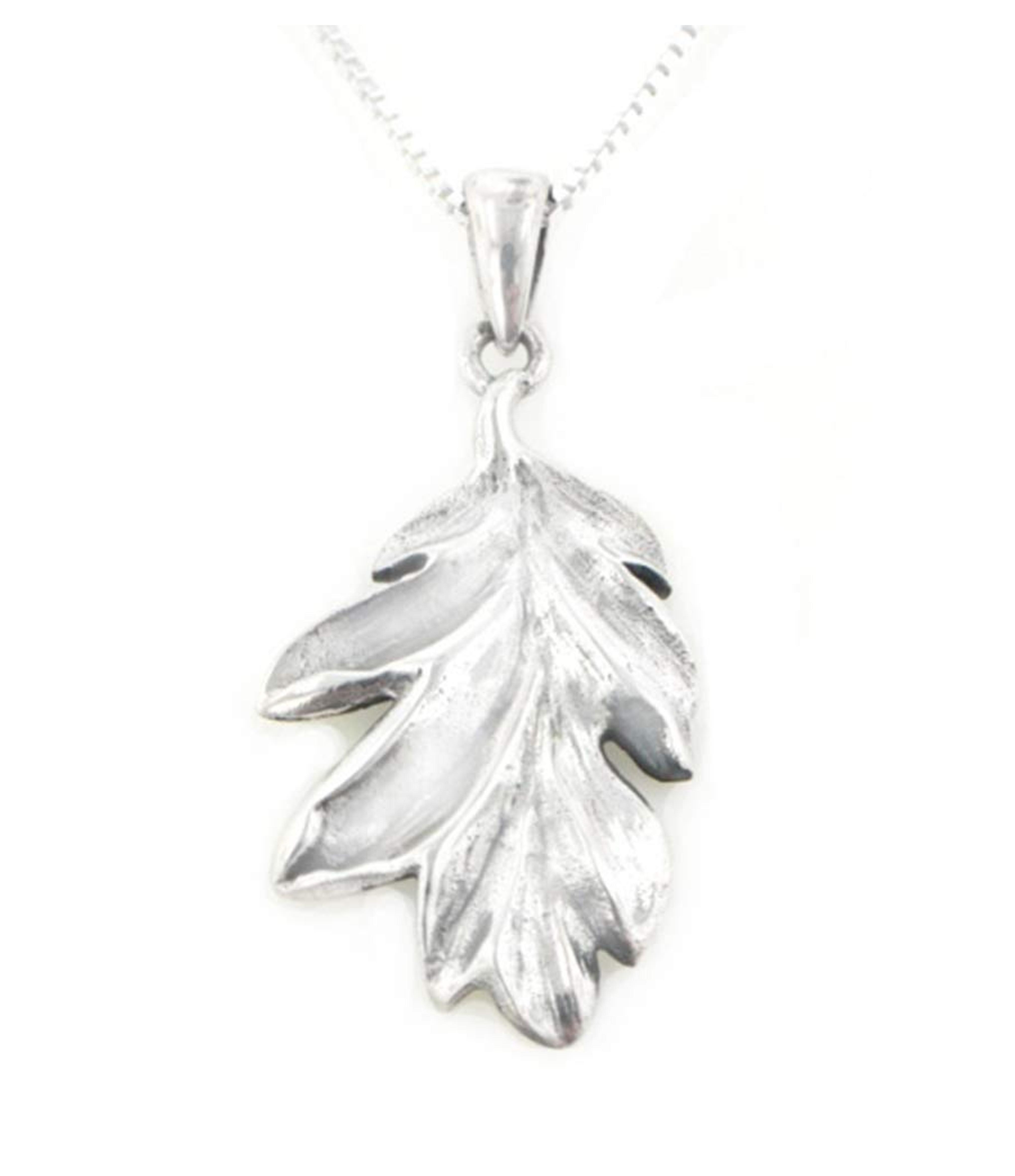 Secrets of the Wood Sterling Silver Oak Leaf Pendant with 18" Box Chain Necklace