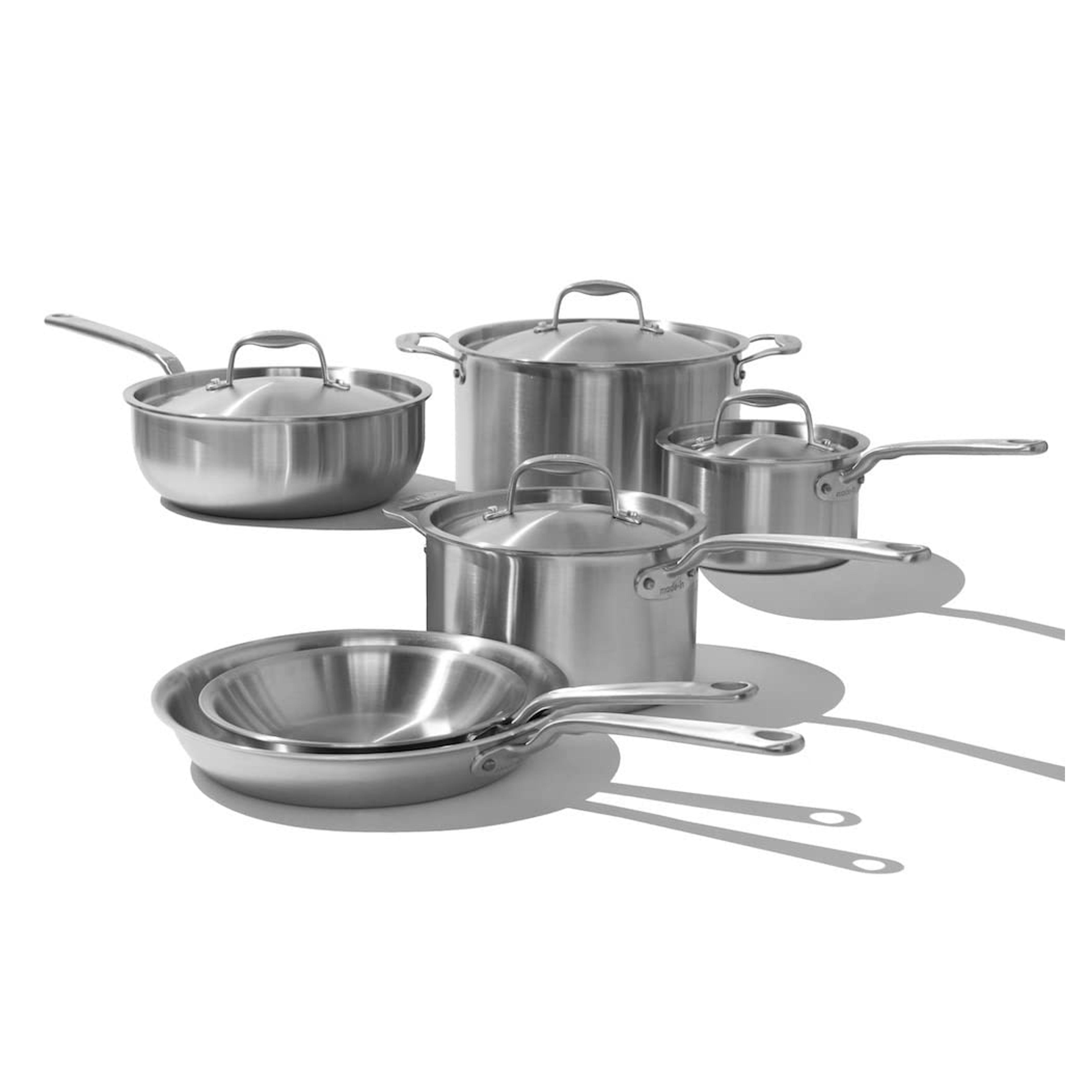 Amazon.com: Made In Cookware - 10 Piece Stainless Steel Pot and Pan Set - 5 Ply Clad - Includes Stainless Steel Frying Pans, Saucepans, Saucier and Stock Pot W/Lid - Professional Cookware - Made in Italy: Home & Kitchen