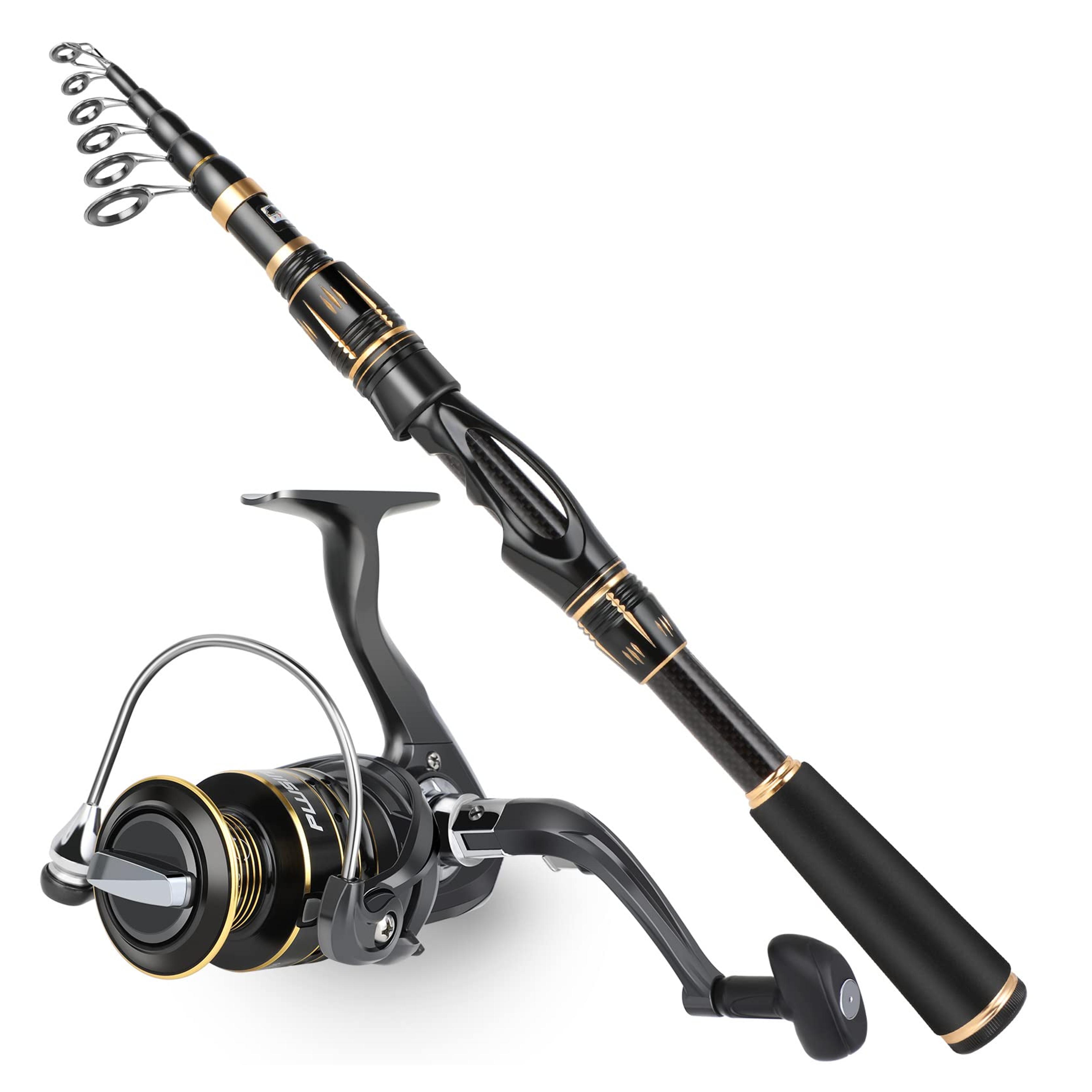 PLUSINNO Fishing Rod and Reel Combo, Ultralight Carbon Fiber Telescopic Fishing Pole with EVA Handle, Left / Right Hand Anti-Reverse Spinning Reel, Best Gifts for Man Fishing Beginner and Angler