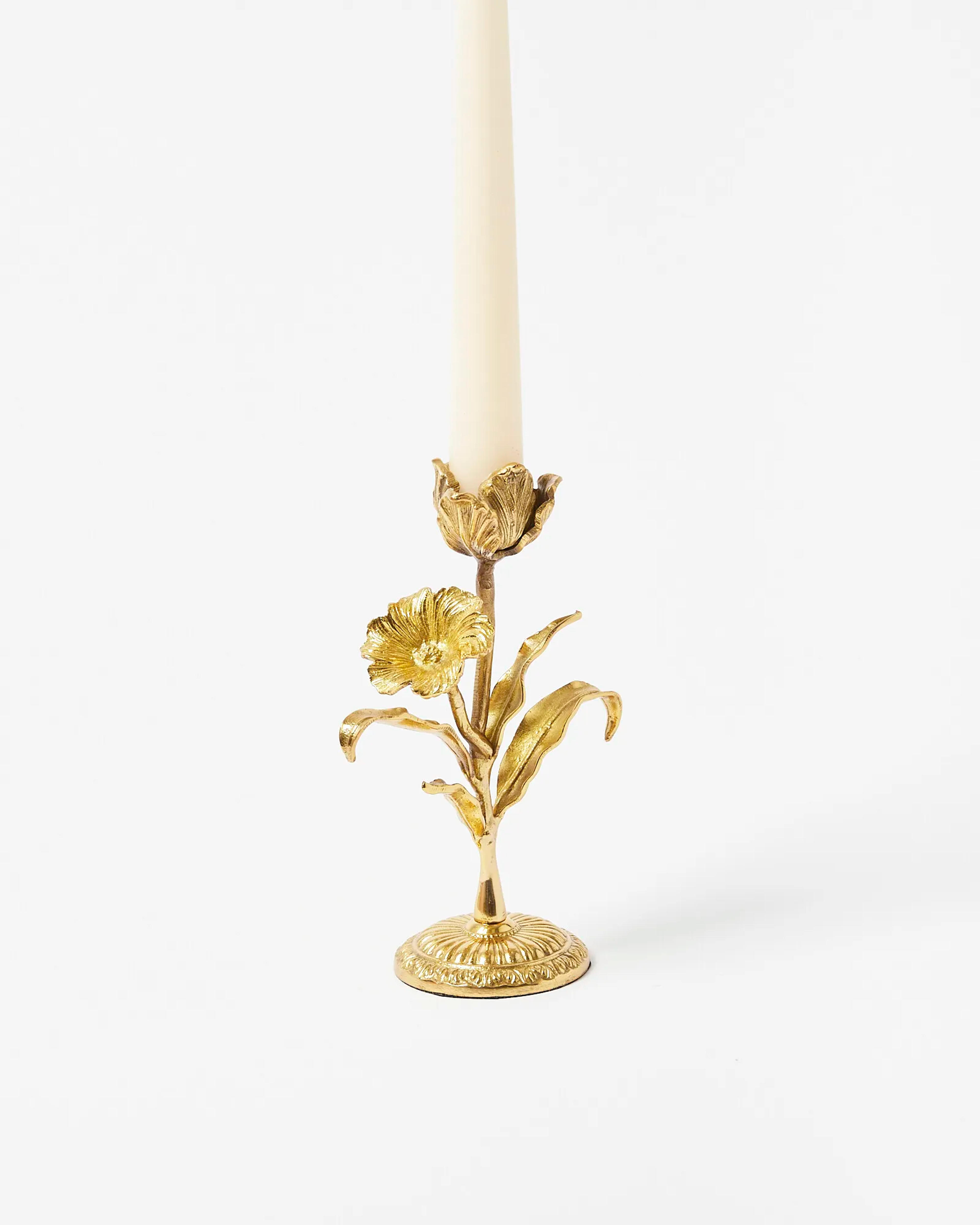 Flower Gold Metal Candlestick Holder