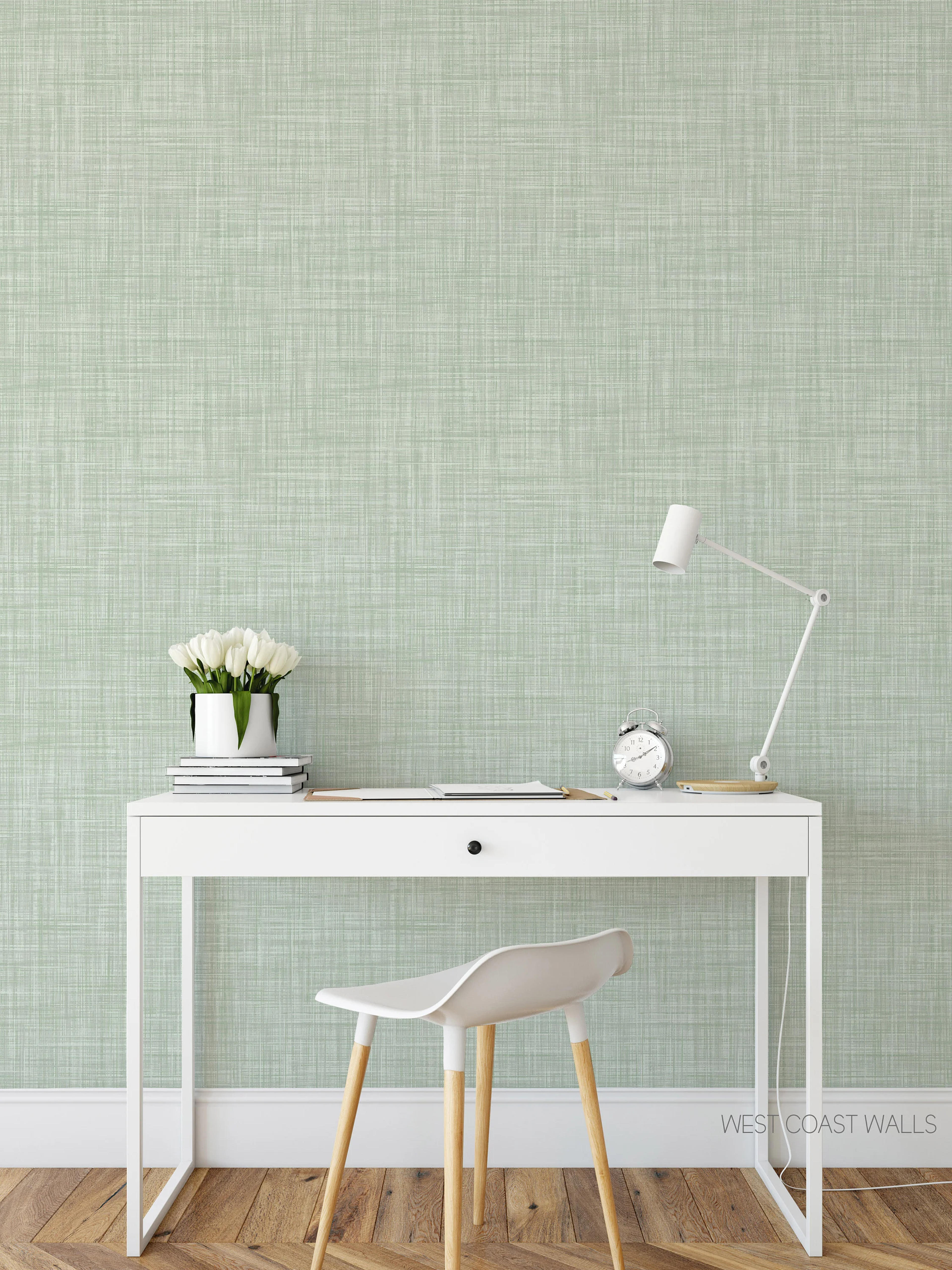 Sage Seagrass Removable Peel and Stick Wallpaper / Linen Removable Wallpaper / Natural Wallpaper / Textured Accent Wall /  Neutral Wall