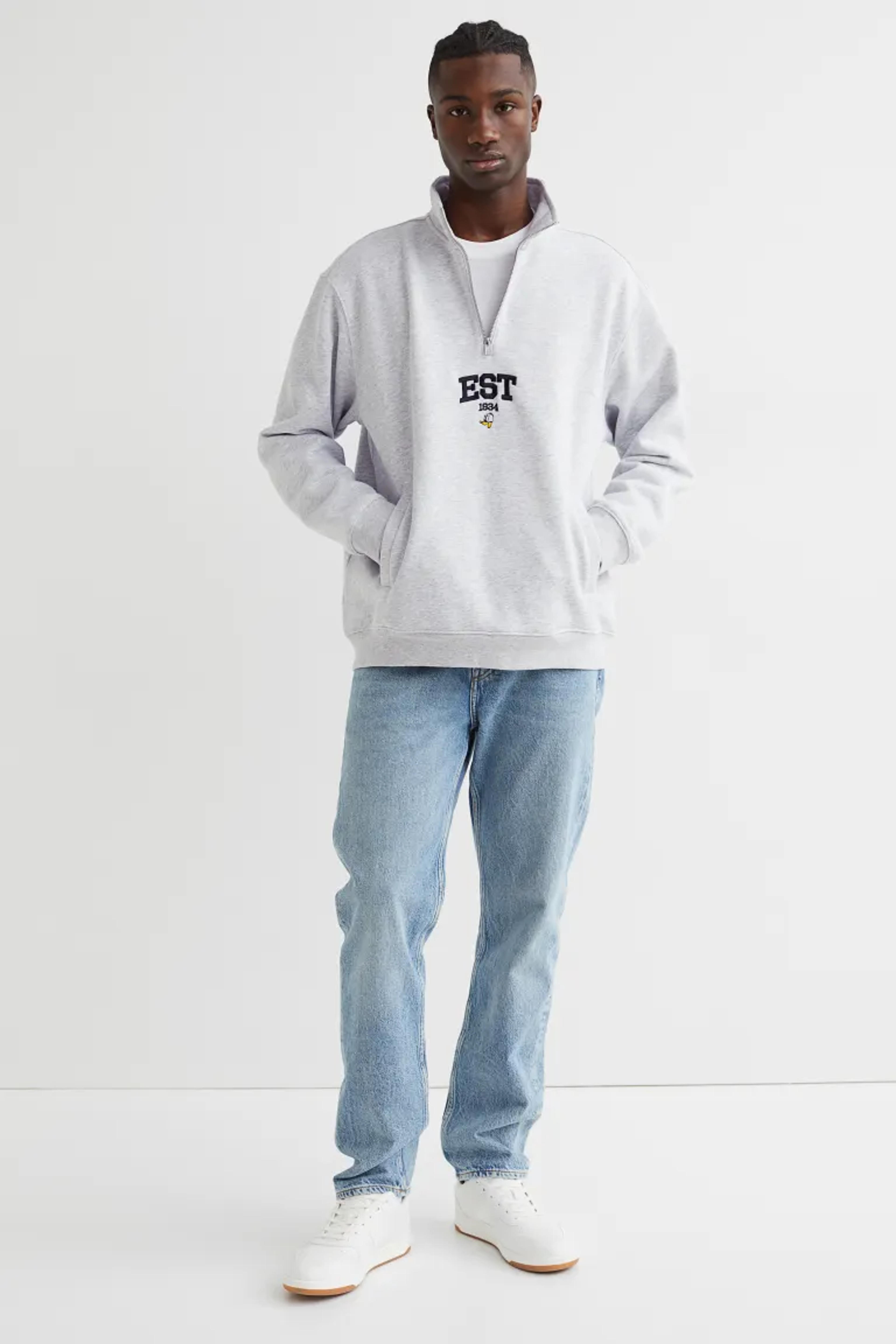 Regular Fit Stand-up-collar Sweatshirt - Light gray melange/Donald Duck - Men | H&M US