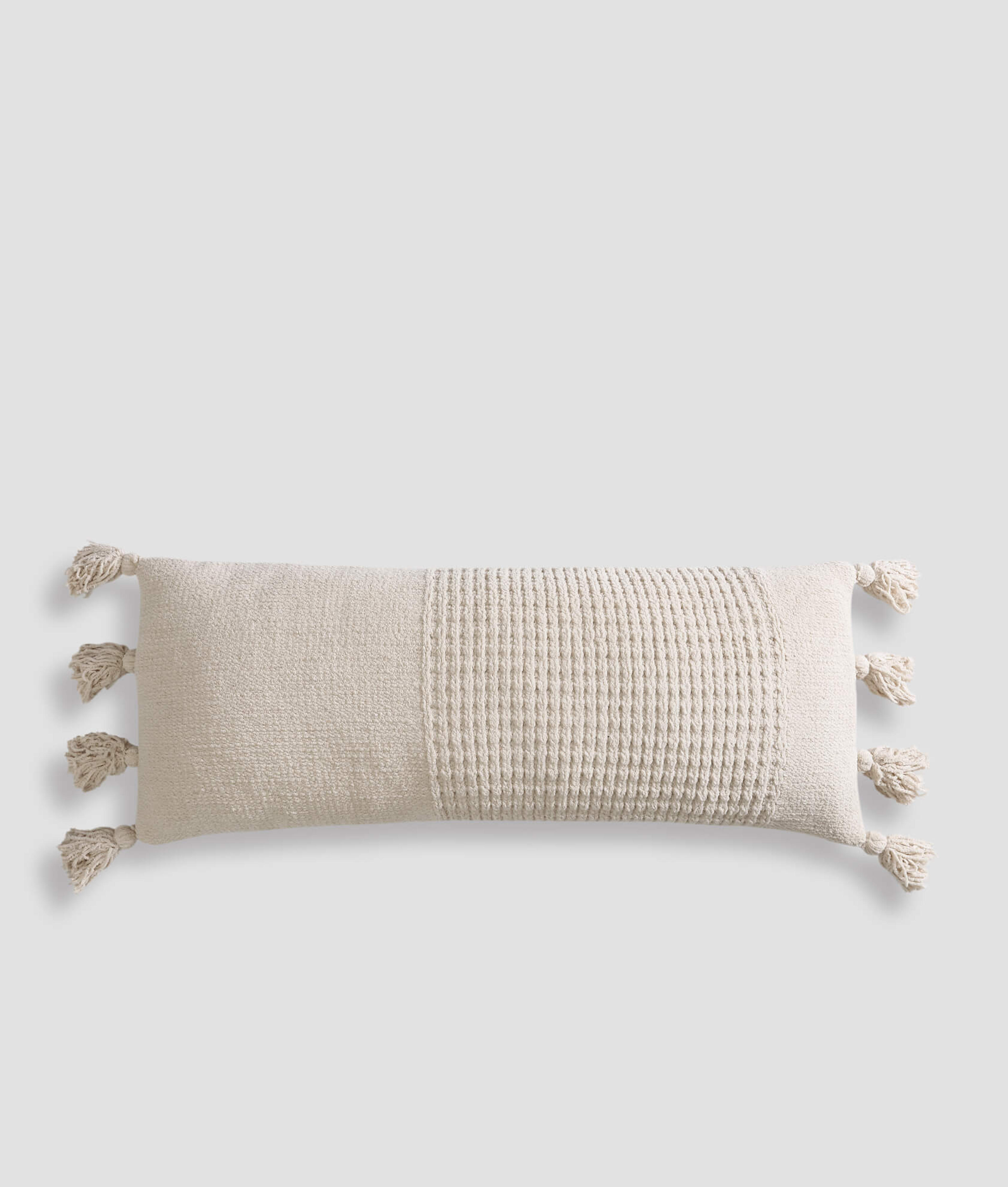 Braided Pom Pom Lumbar Pillow - Sahara Tan / 14 x 36"