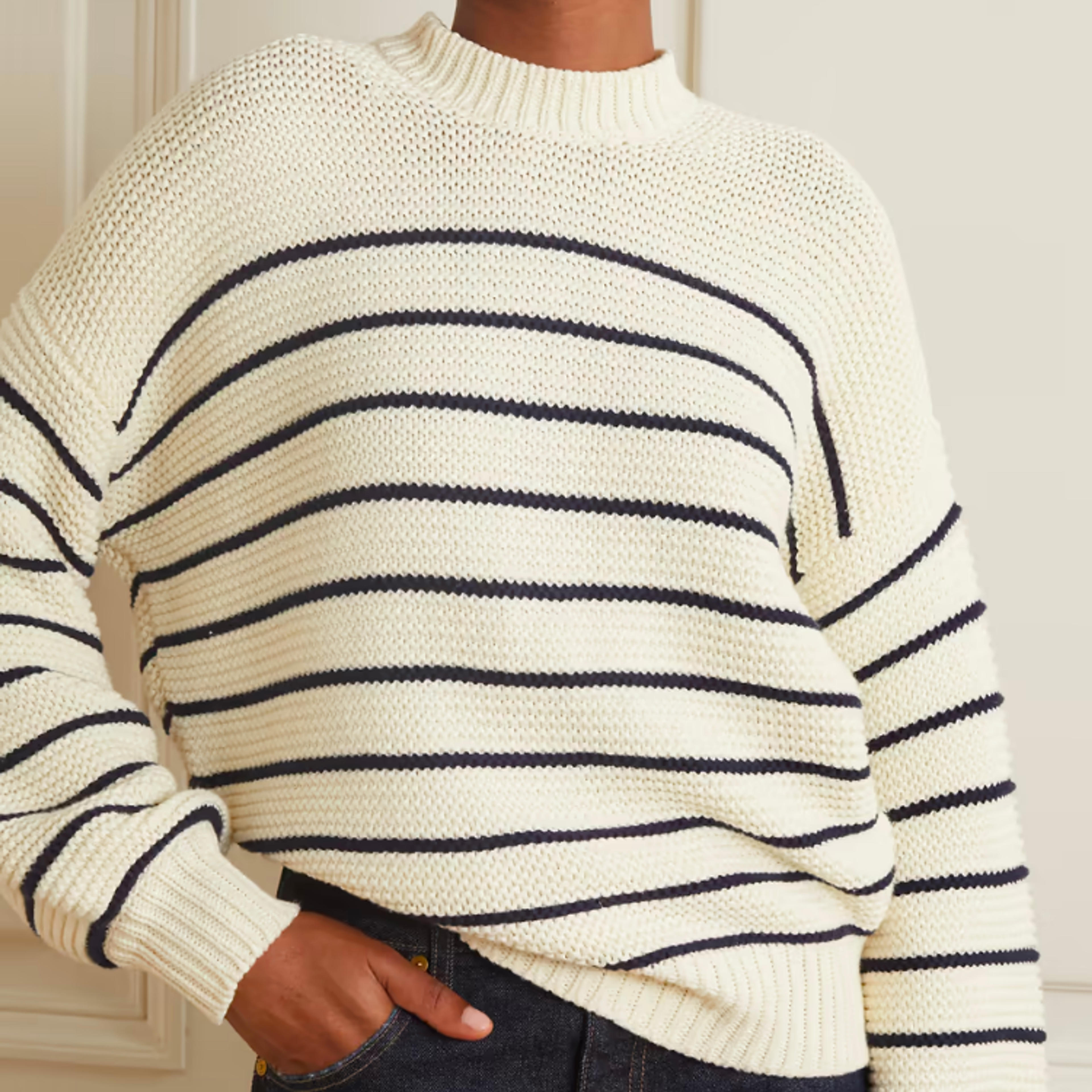 Button-Back Crewneck Sweater in Stripe – Alex Mill