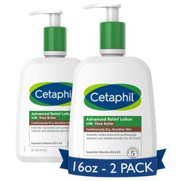 Cetaphil Body Lotion, Advanced Relief Lotion with Shea Butter for Dry, Sensitive Skin, 16 oz Pack of 2, Fragrance Free, Hypoallergenic, Non-Comedogenic NEW 16oz, 2 Pack