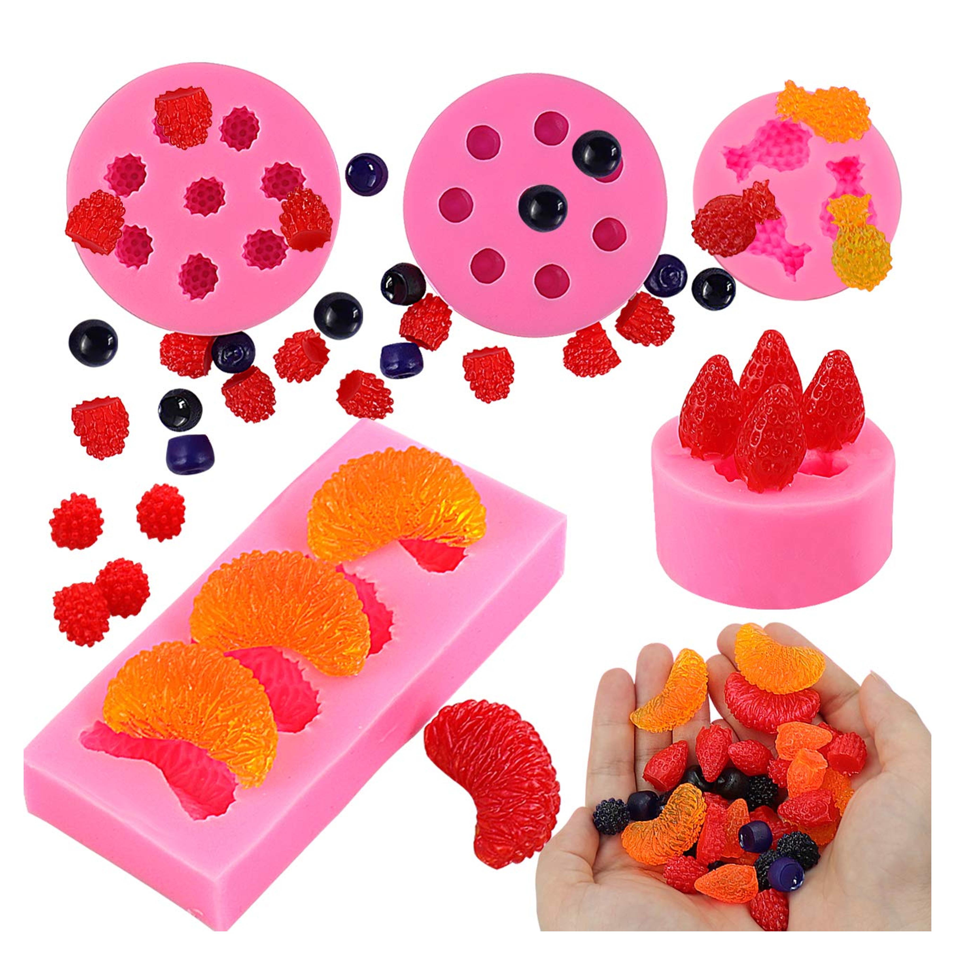 5Pcs Fruit Shaped Jelly Molds, 3D Mini Pineapple Strawberry Orange Blueberry Mulberry Candle Silicone Fruit Mold for Cupcake Decorating, Soap, Chocolate