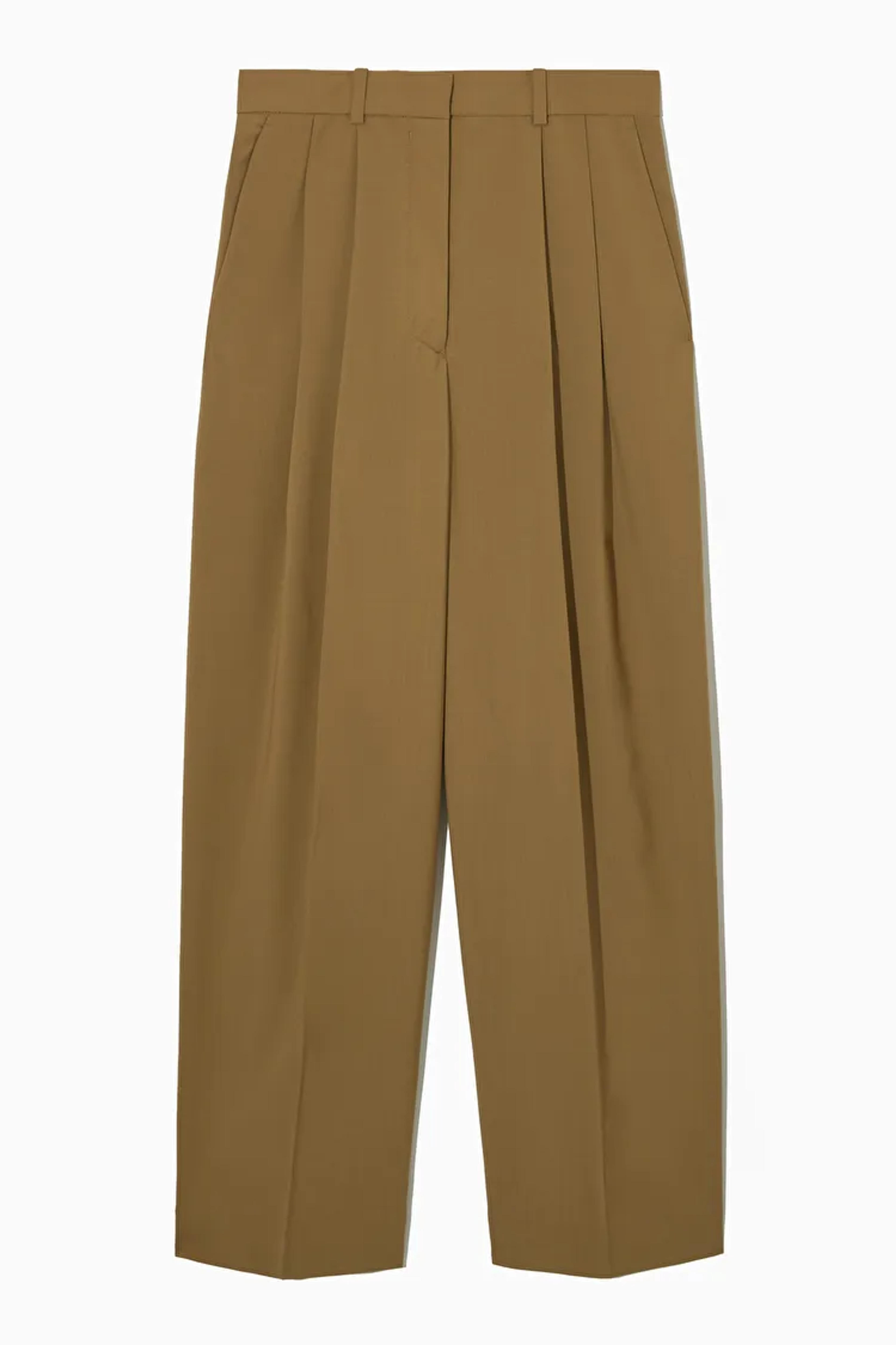 WIDE-LEG PLEATED PANTS - BROWN - Trousers - COS