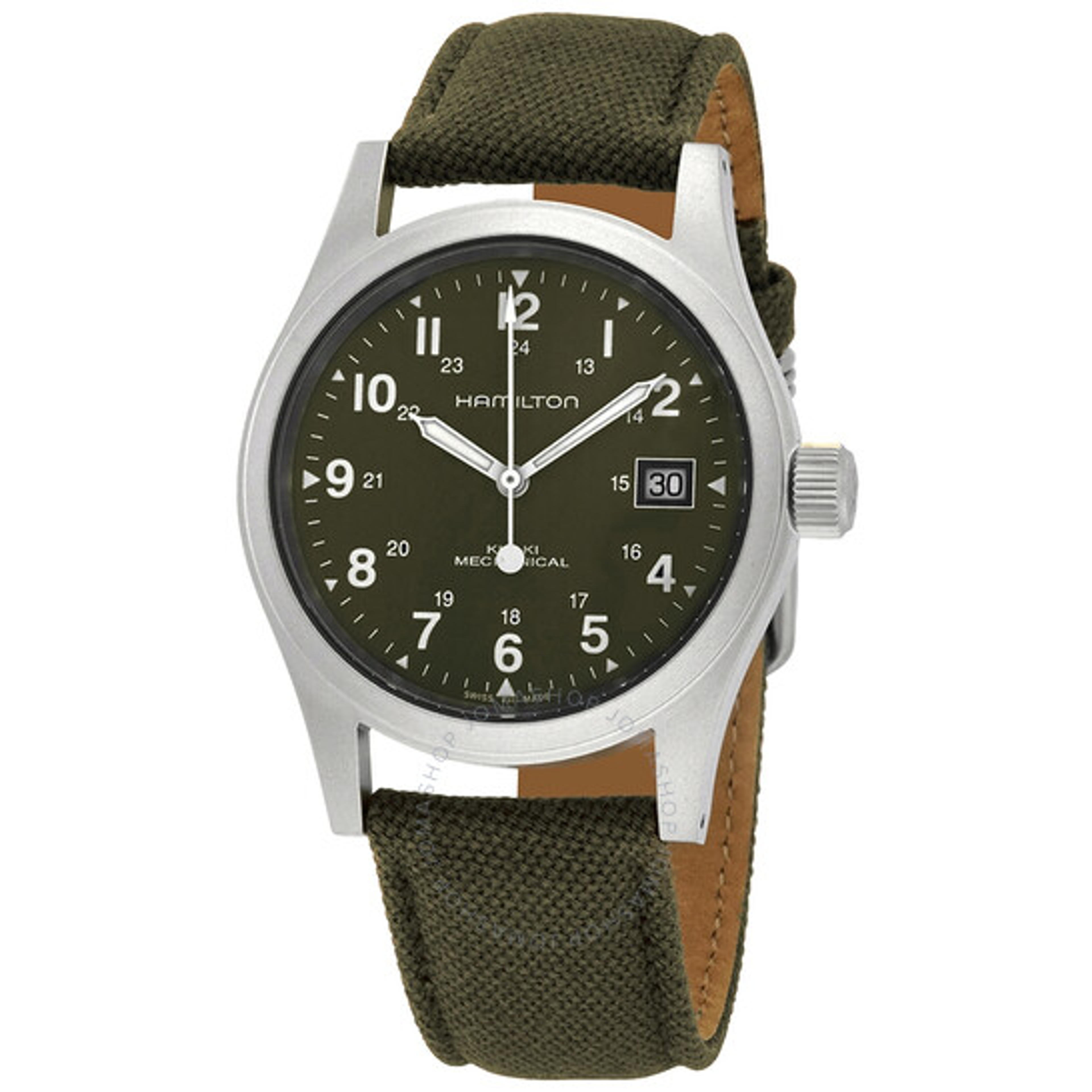 Hamilton Khaki Field Mechanical Green Dial Men's Watch H69439363 7640167048229 - Watches, Khaki Field - Jomashop