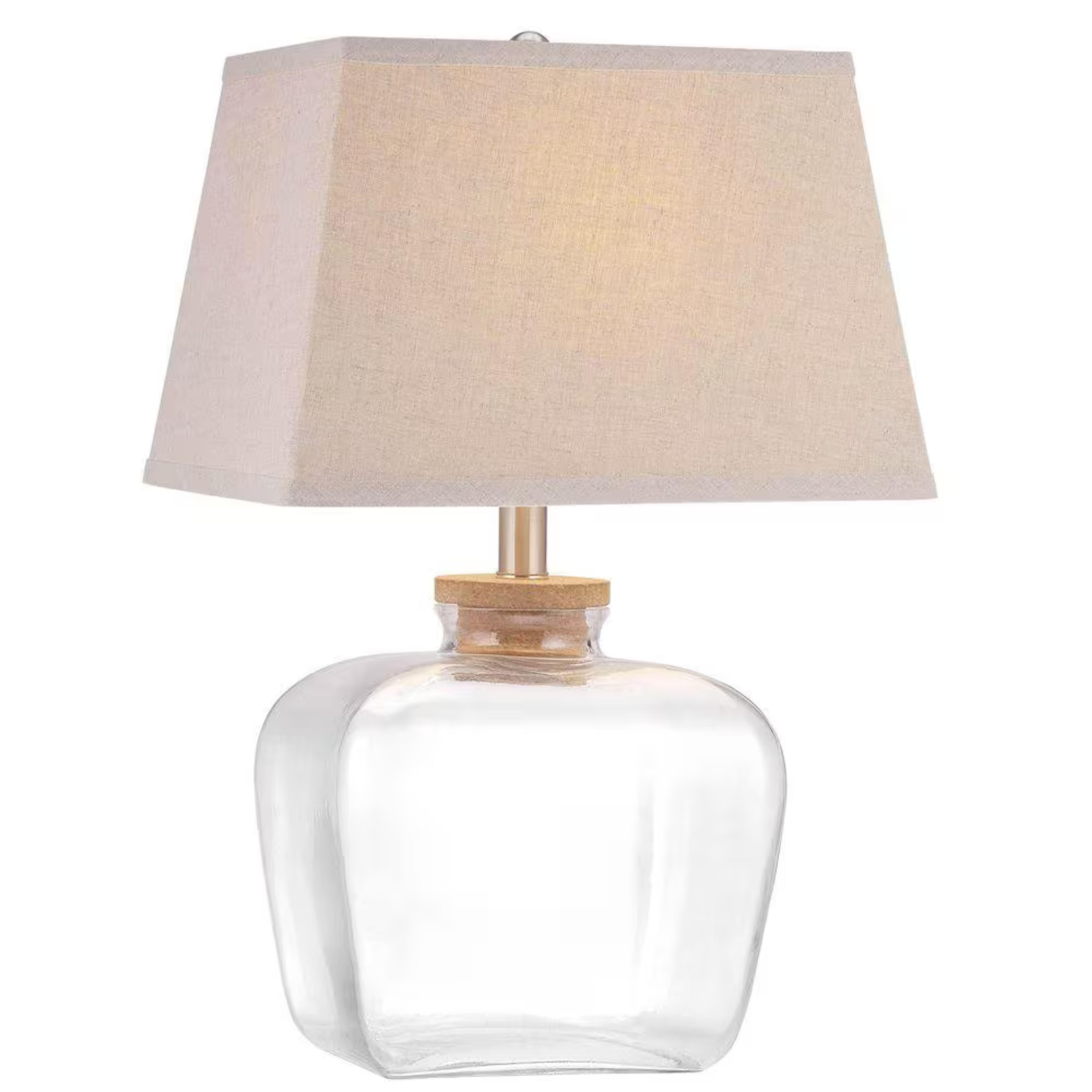 DSI Fillable 20.25 in. Clear Glass Table Lamp with Linen Shade 16493 - The Home Depot