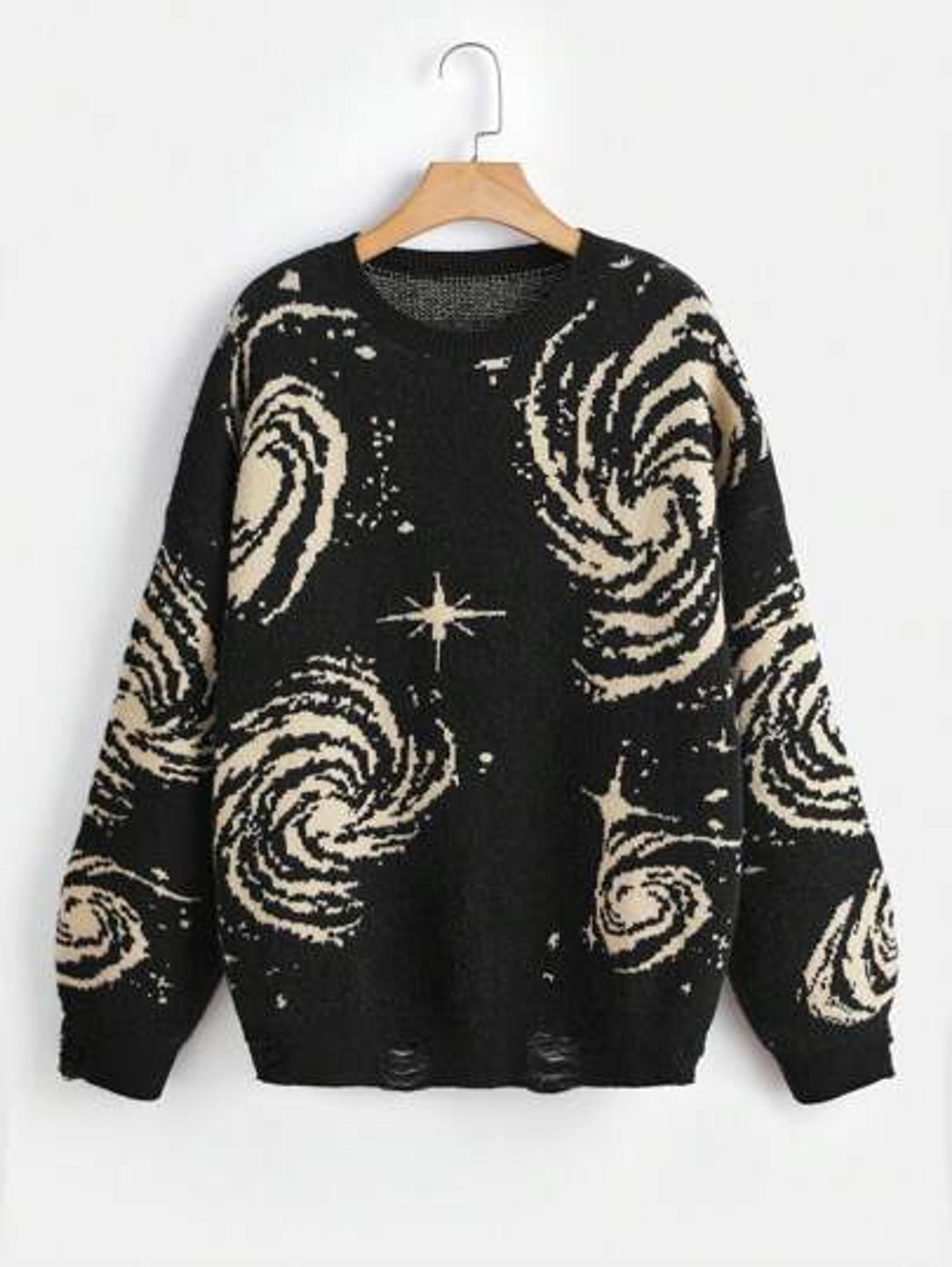 Hippie Graphic Pattern Drop Shoulder Sweater