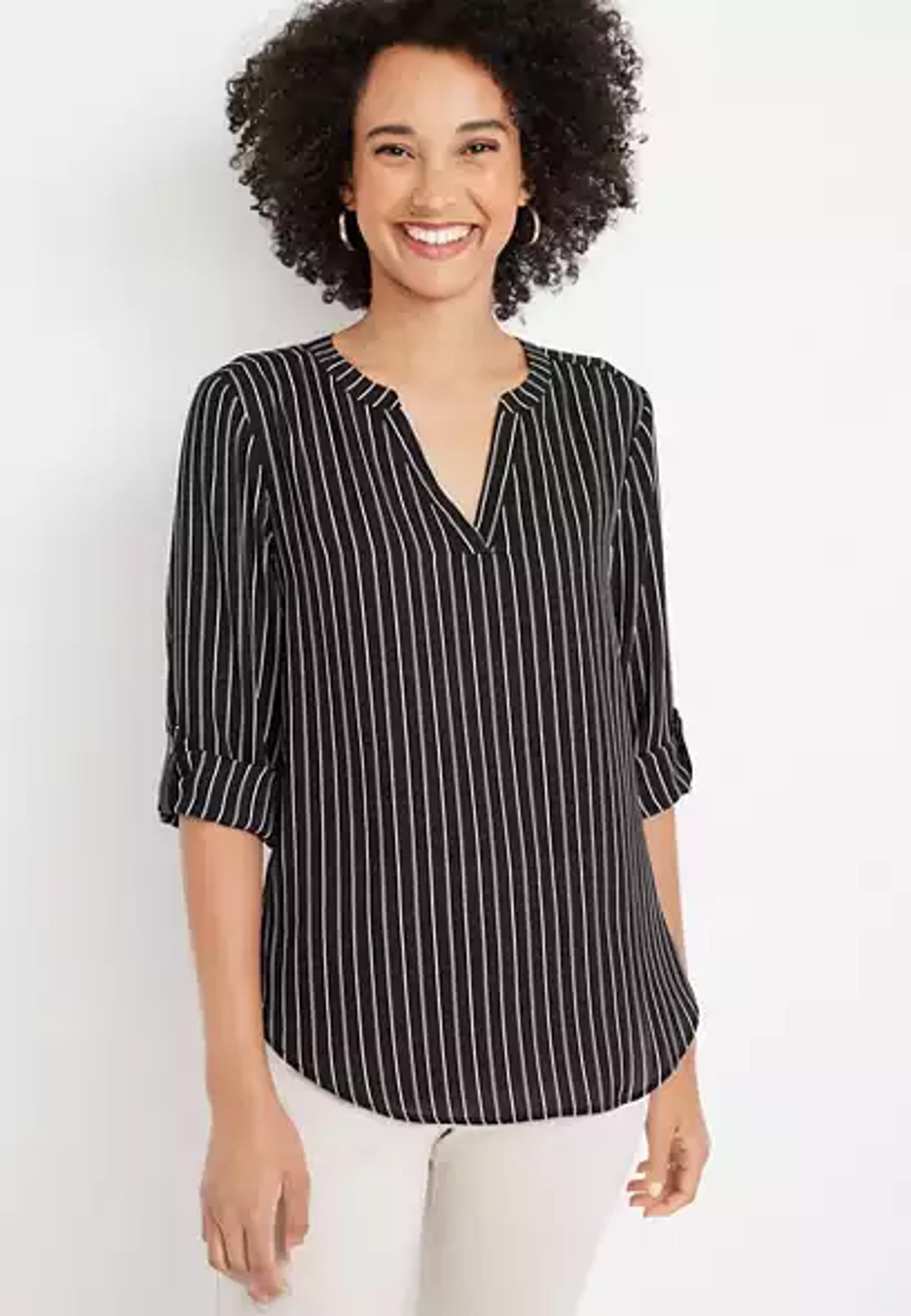 Atwood Striped 3/4 Sleeve Popover Blouse | maurices