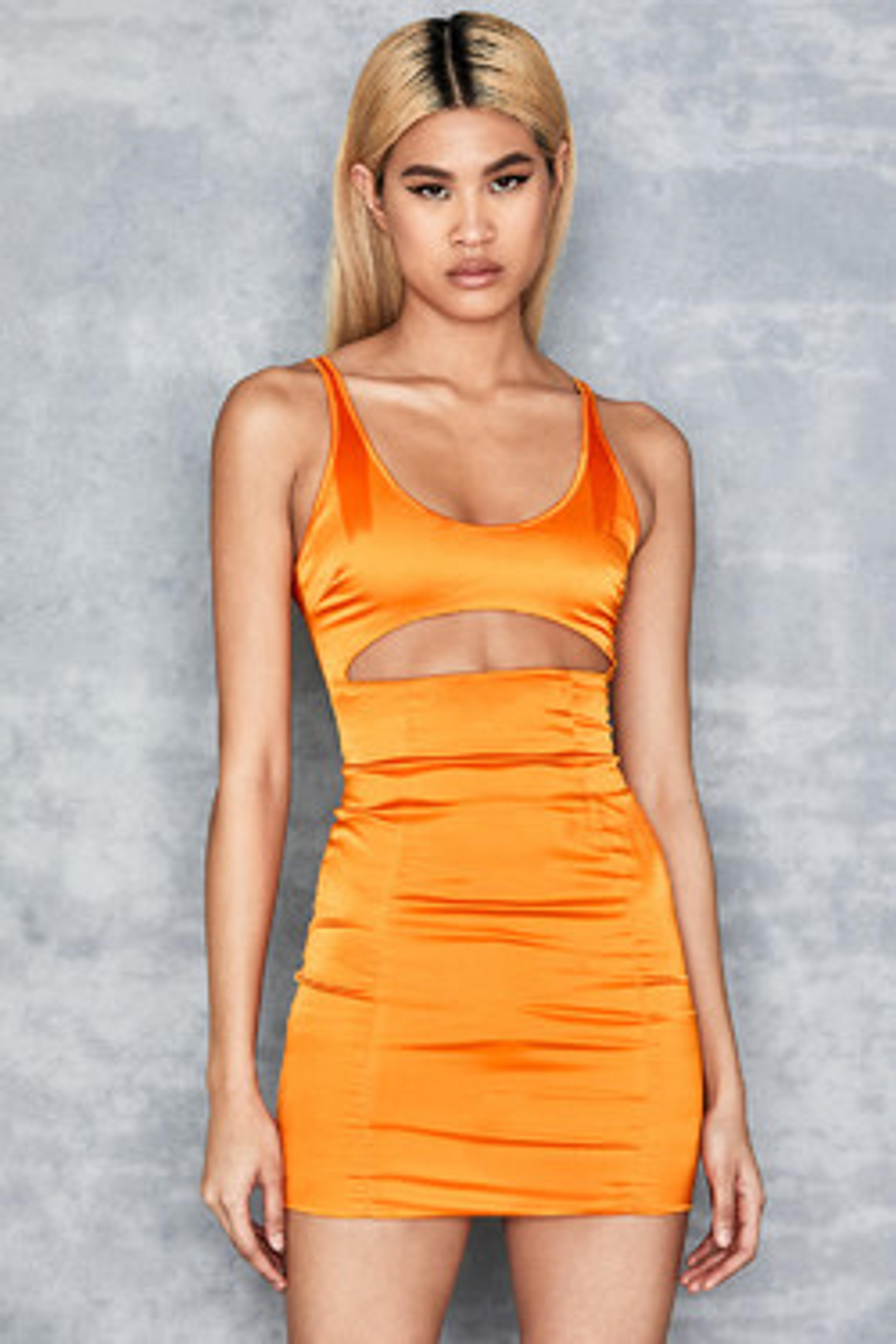 'Cutie' Neon Orange Satin Mini Dress - Mistress Rocks