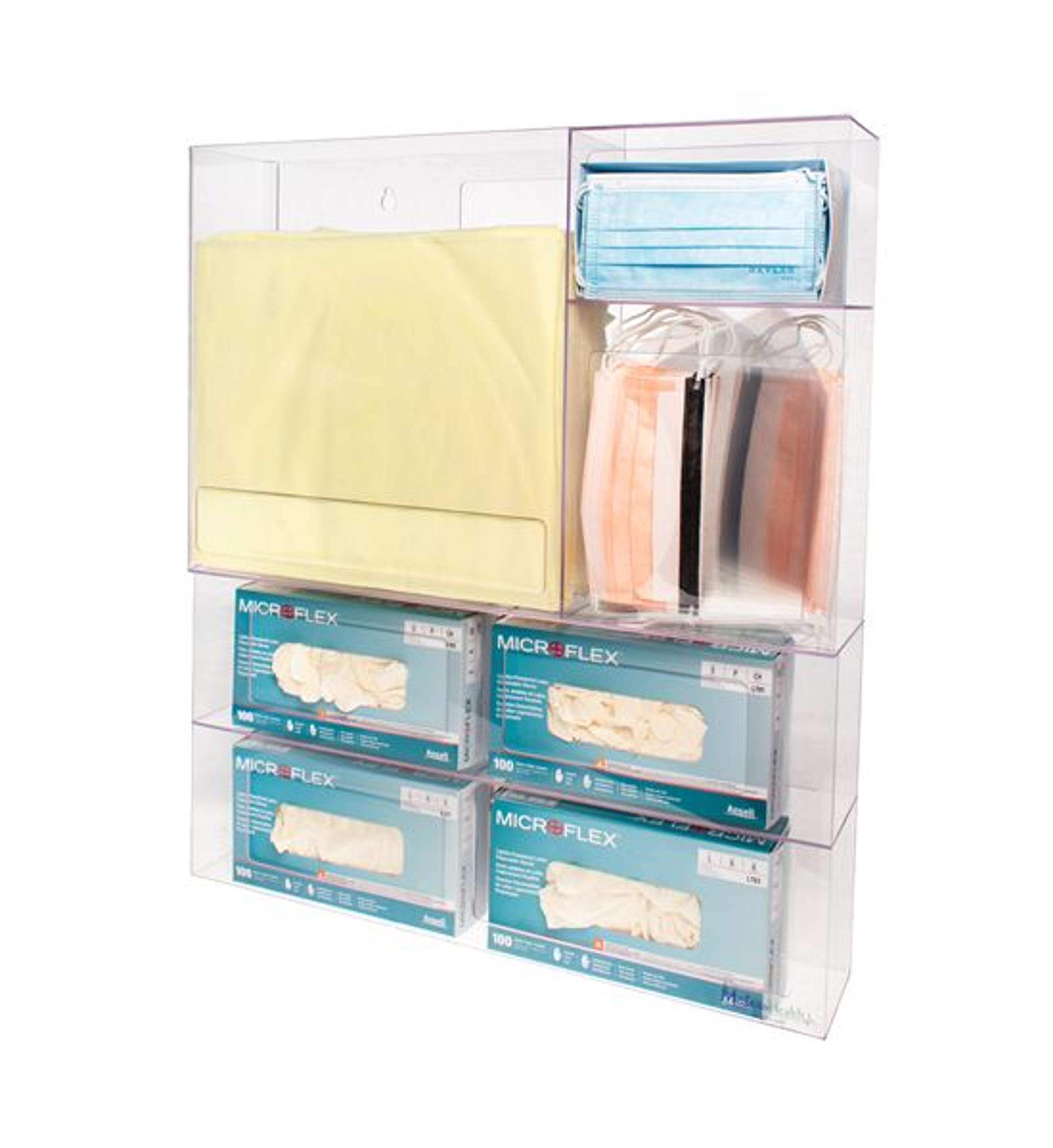 Clear PPE Organizer with Quad Glove Dispensers